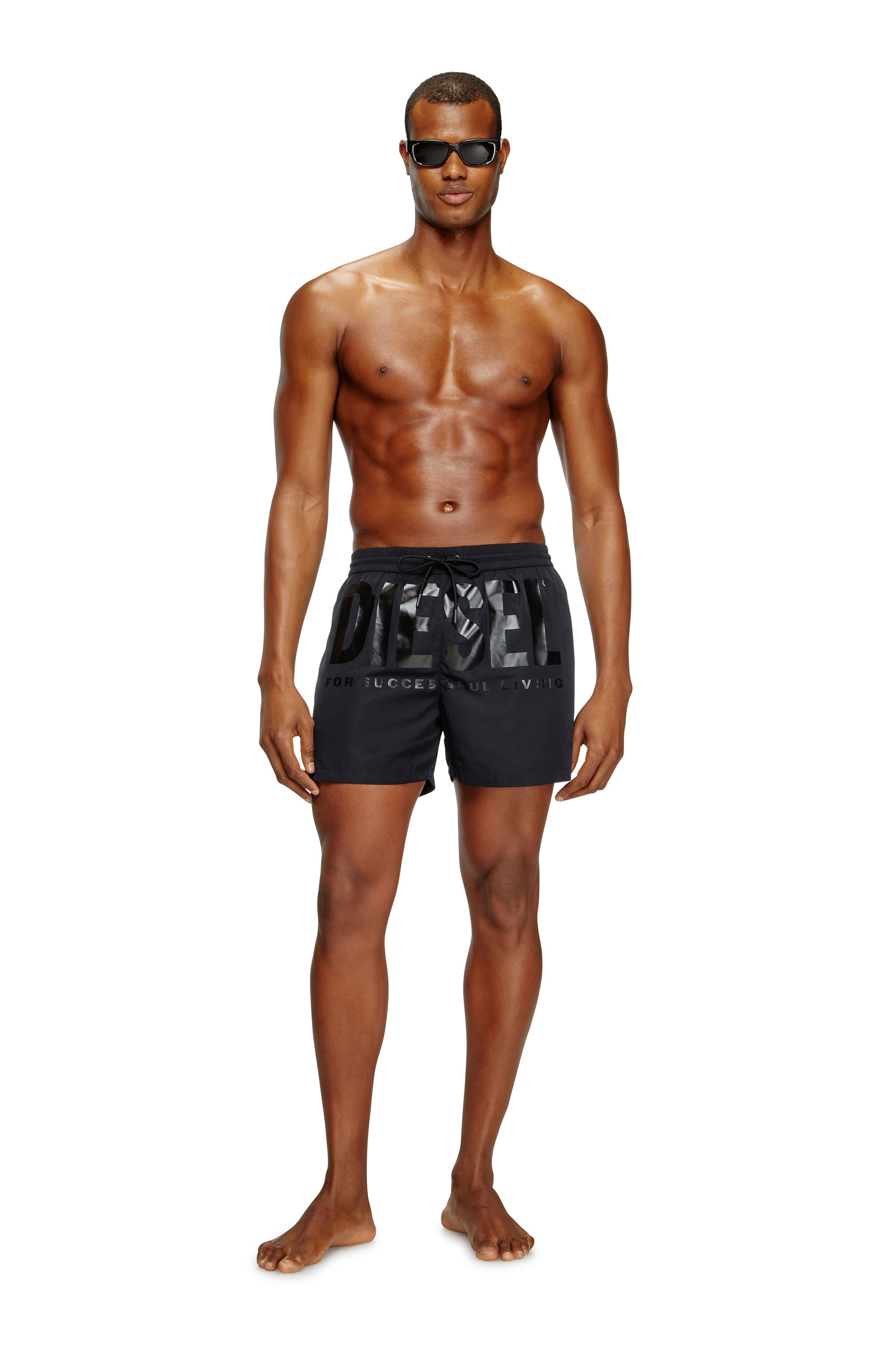 Diesel - KEN-37-D-CORE, Man's Mid-length swim shorts with maxi logo in Black - 1