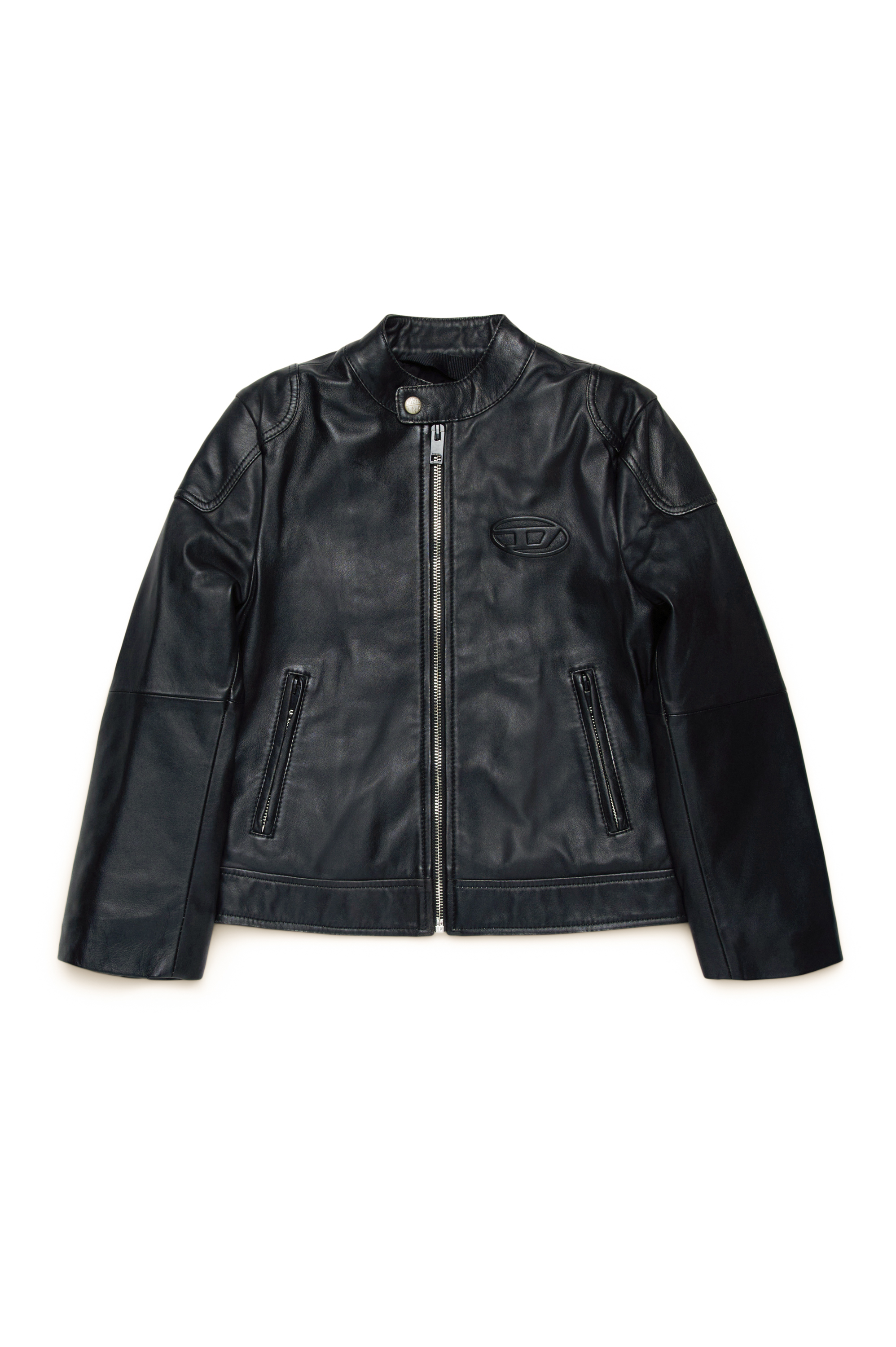 Diesel - JLHEIN, Man's Leather biker jacket with embossed Oval D in Black - 1