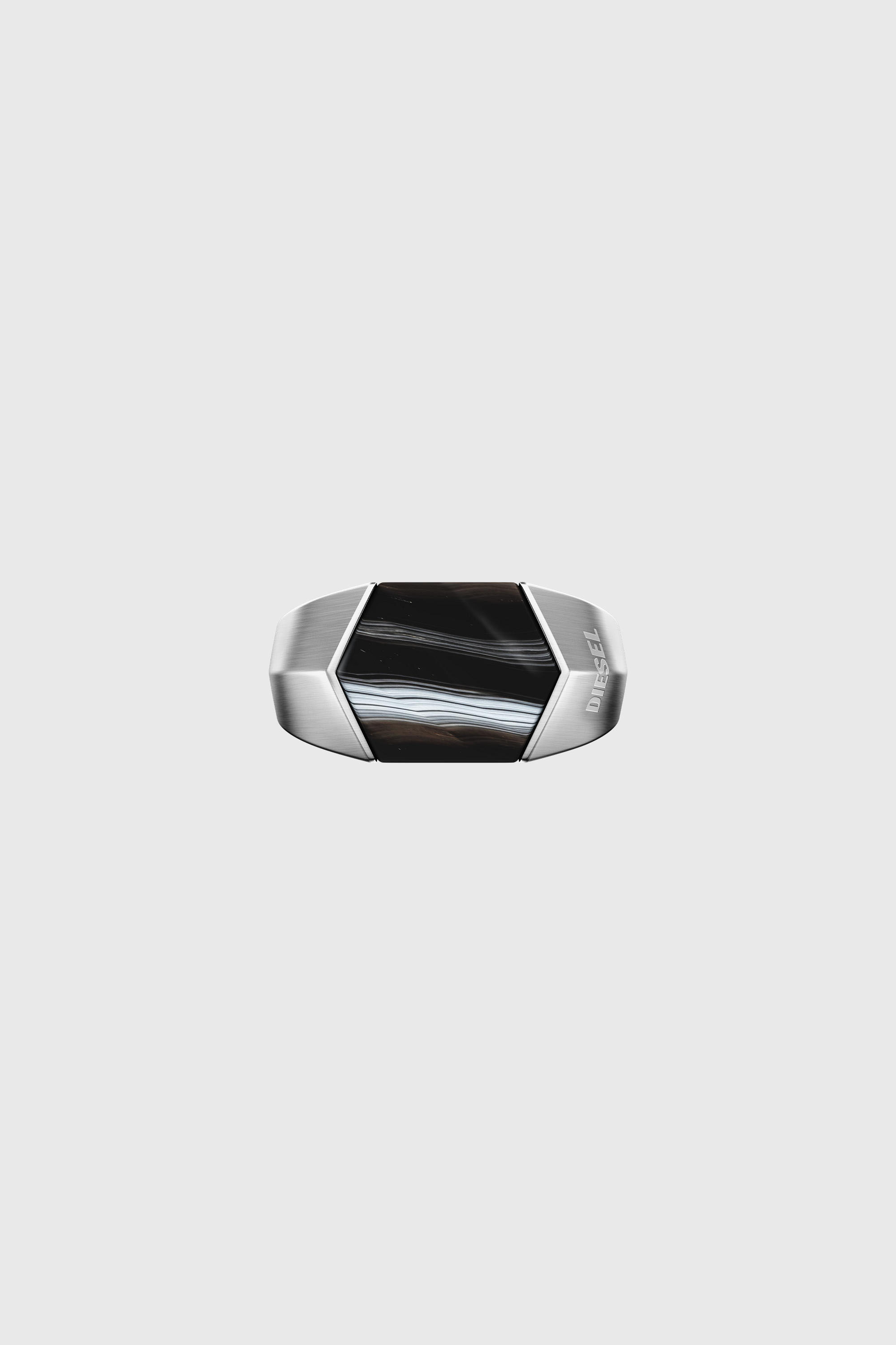 Diesel - DX1711040, Unisex's Black Agate Signet Ring in Silver/Black - 3