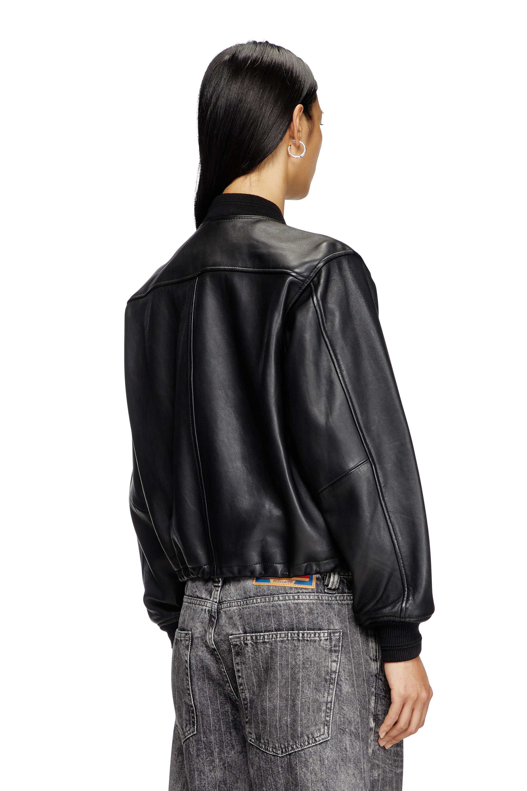 Diesel - L-ILYAN, Woman's Leather bomber jacket in Black - 3