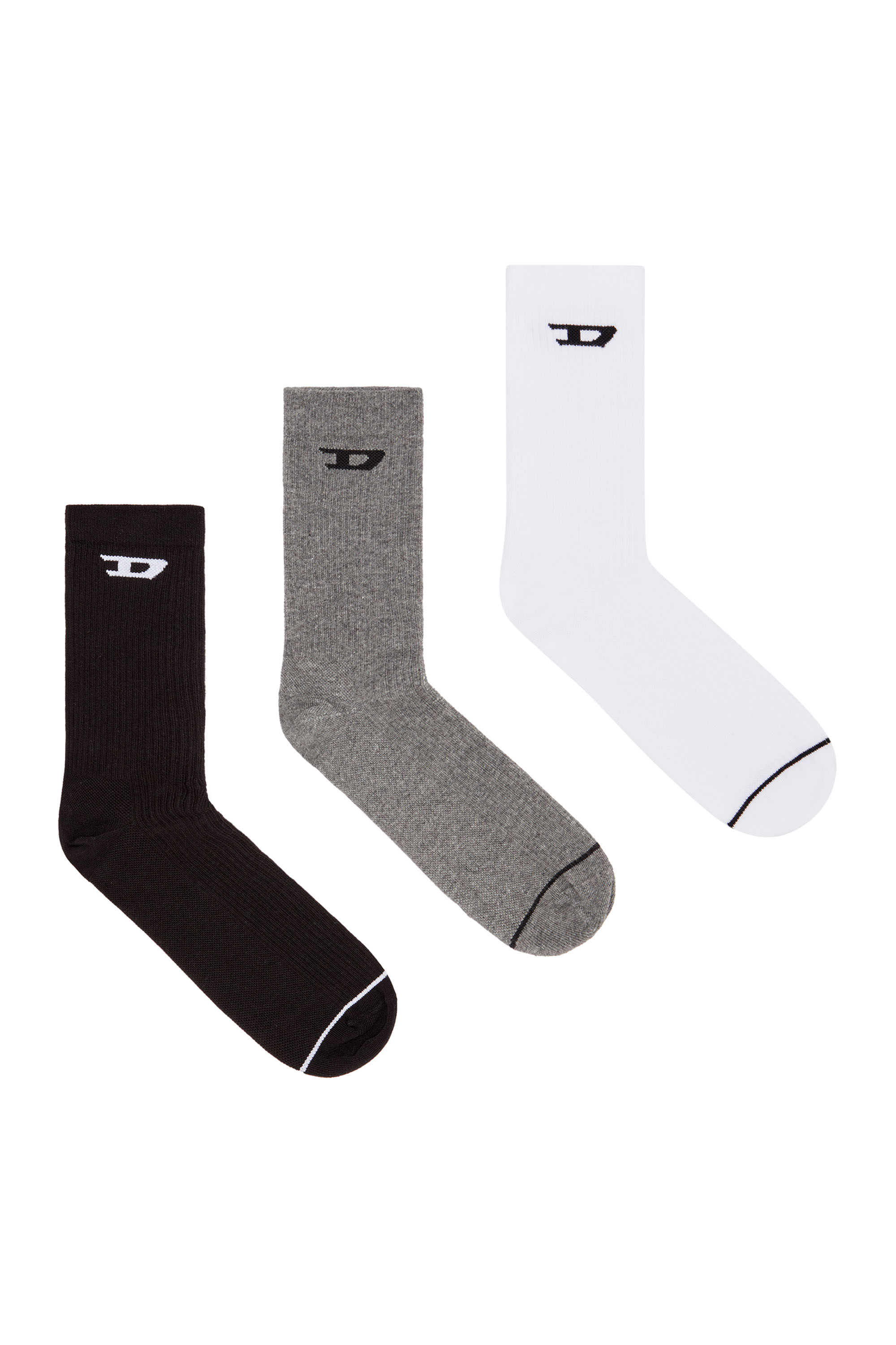Diesel - SKM-D-CREW-LIGHT-SOCKS, Man's 3-pack of ribbed socks with D logo in Black/Grey - 1