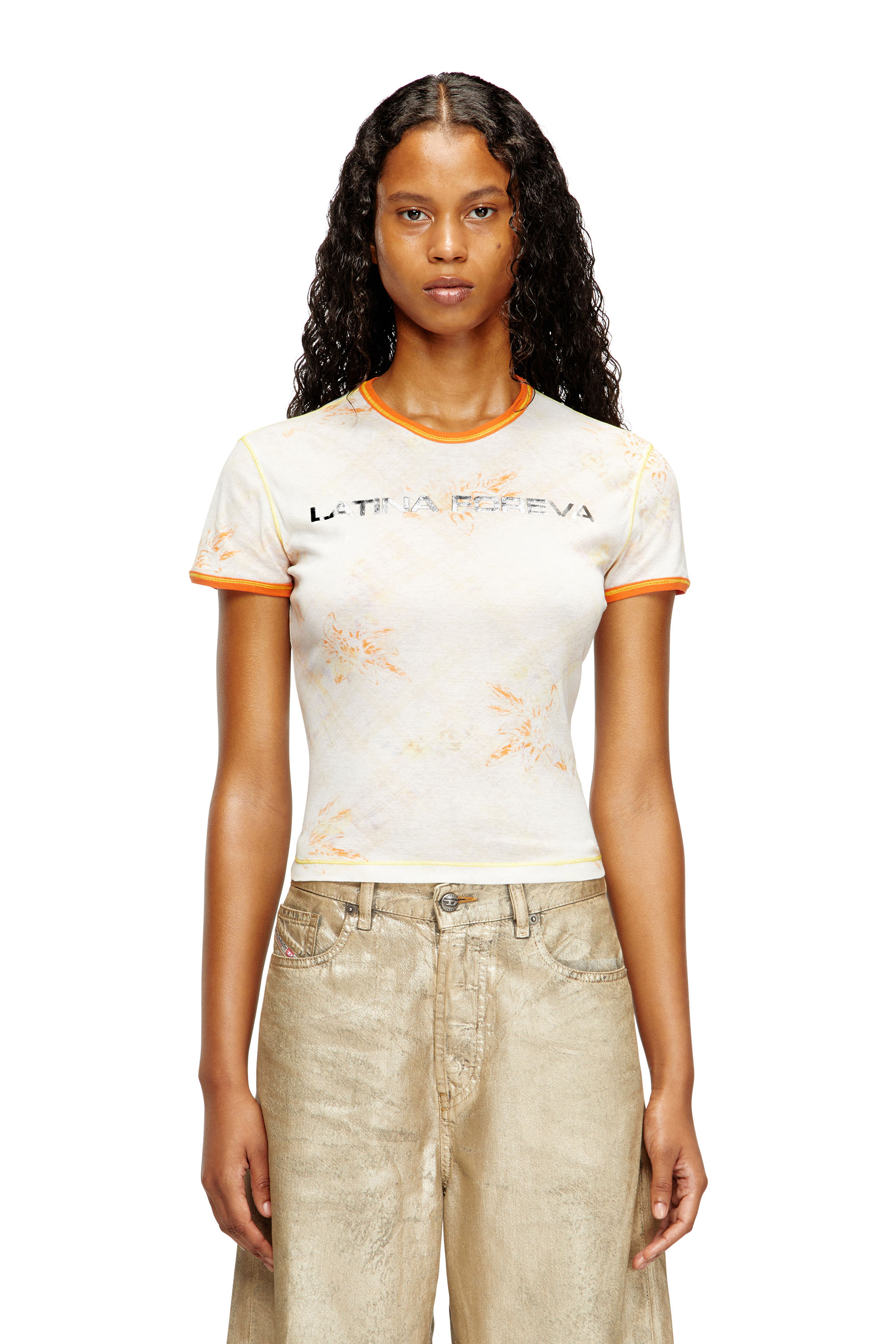 Diesel - T-UNCUTIE-KG, Woman's T-shirt with Latina Foreva print in White/Orange - 2