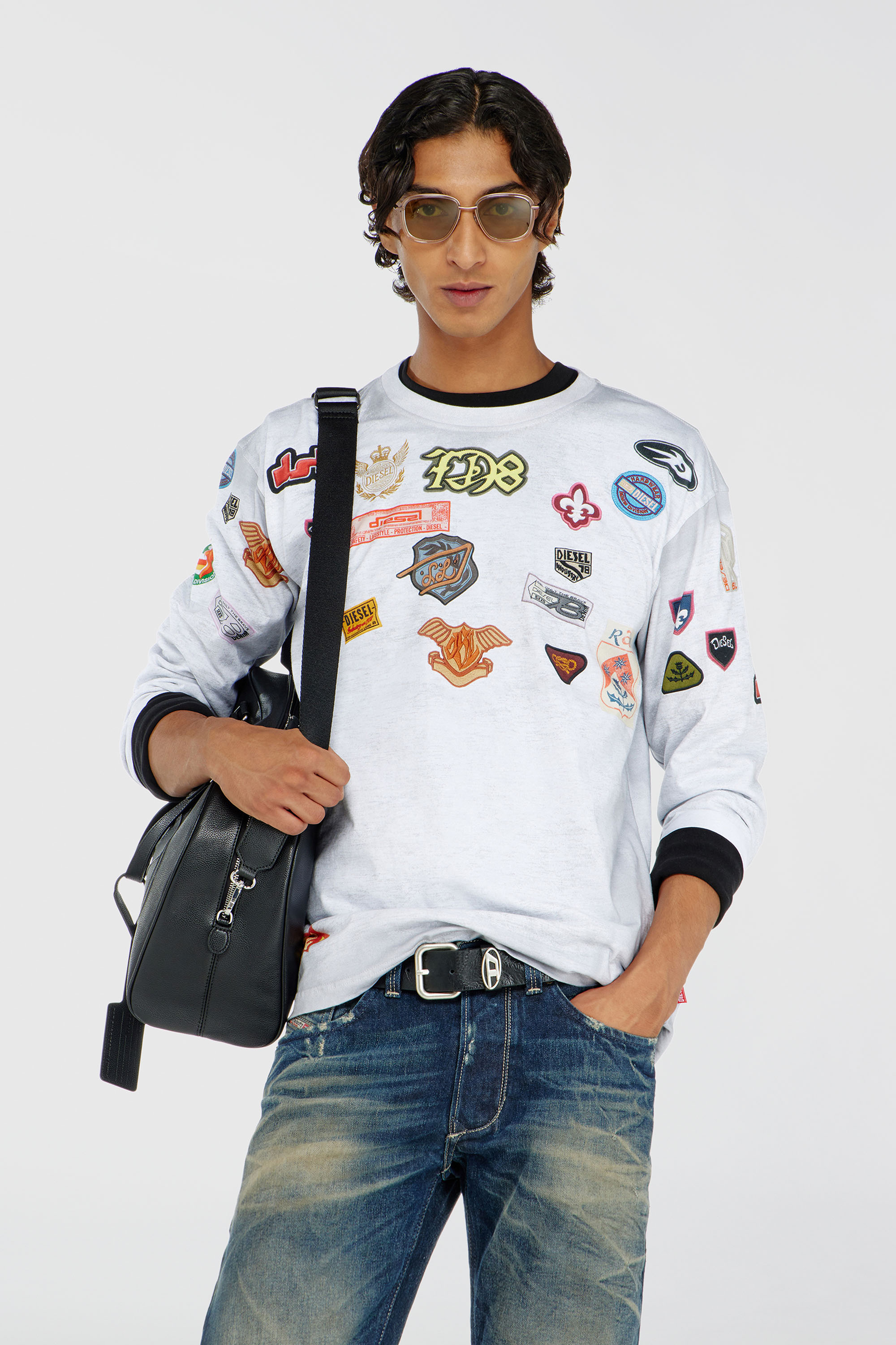 Diesel - T-NORME-LS-PATCHES, Man's Long-sleeve T-shirt with all-over patches print in White - 3