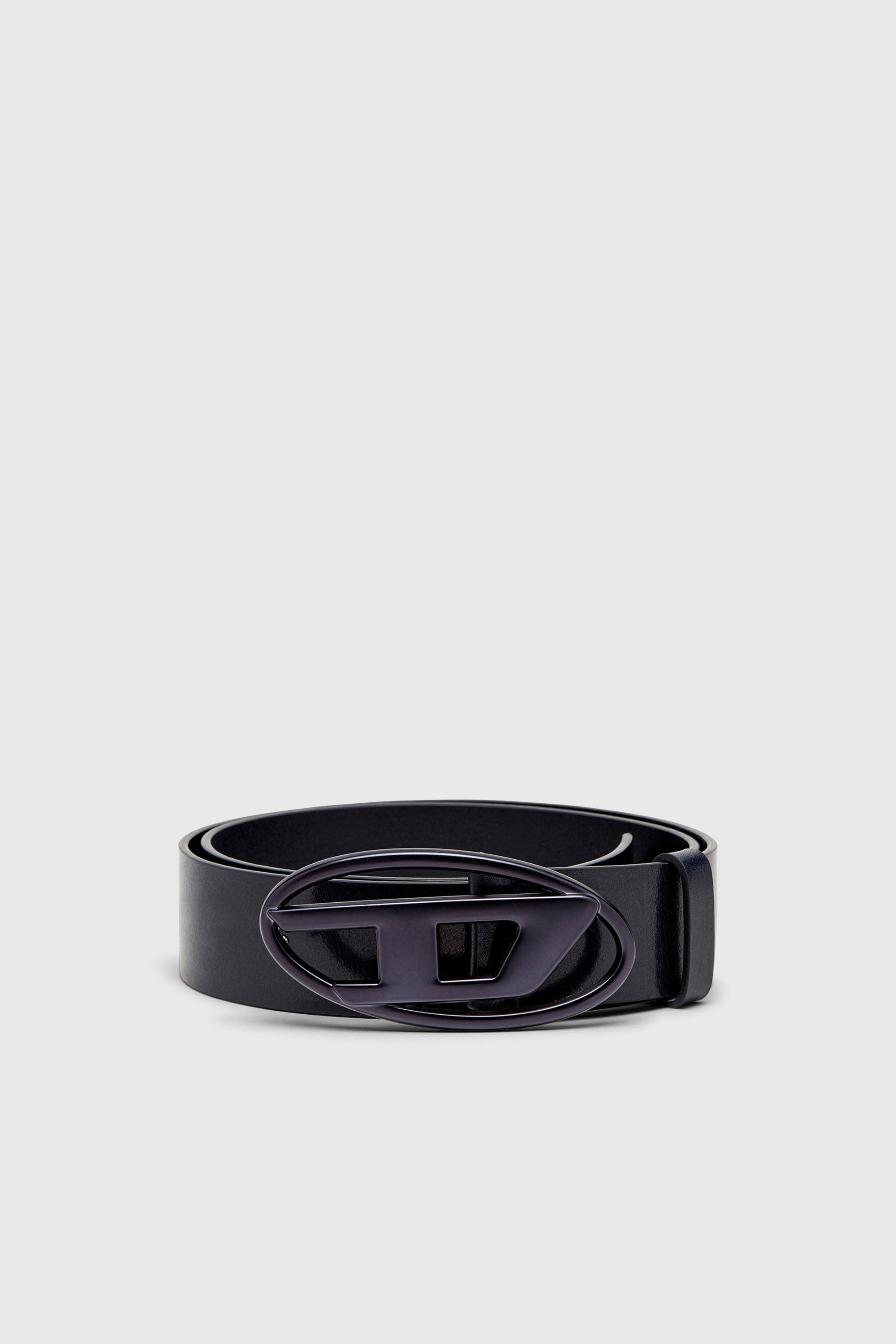 Diesel - B-1DR, Unisex's 3.9cm leather belt with metallic Oval D buckle in Dark Blue - 1
