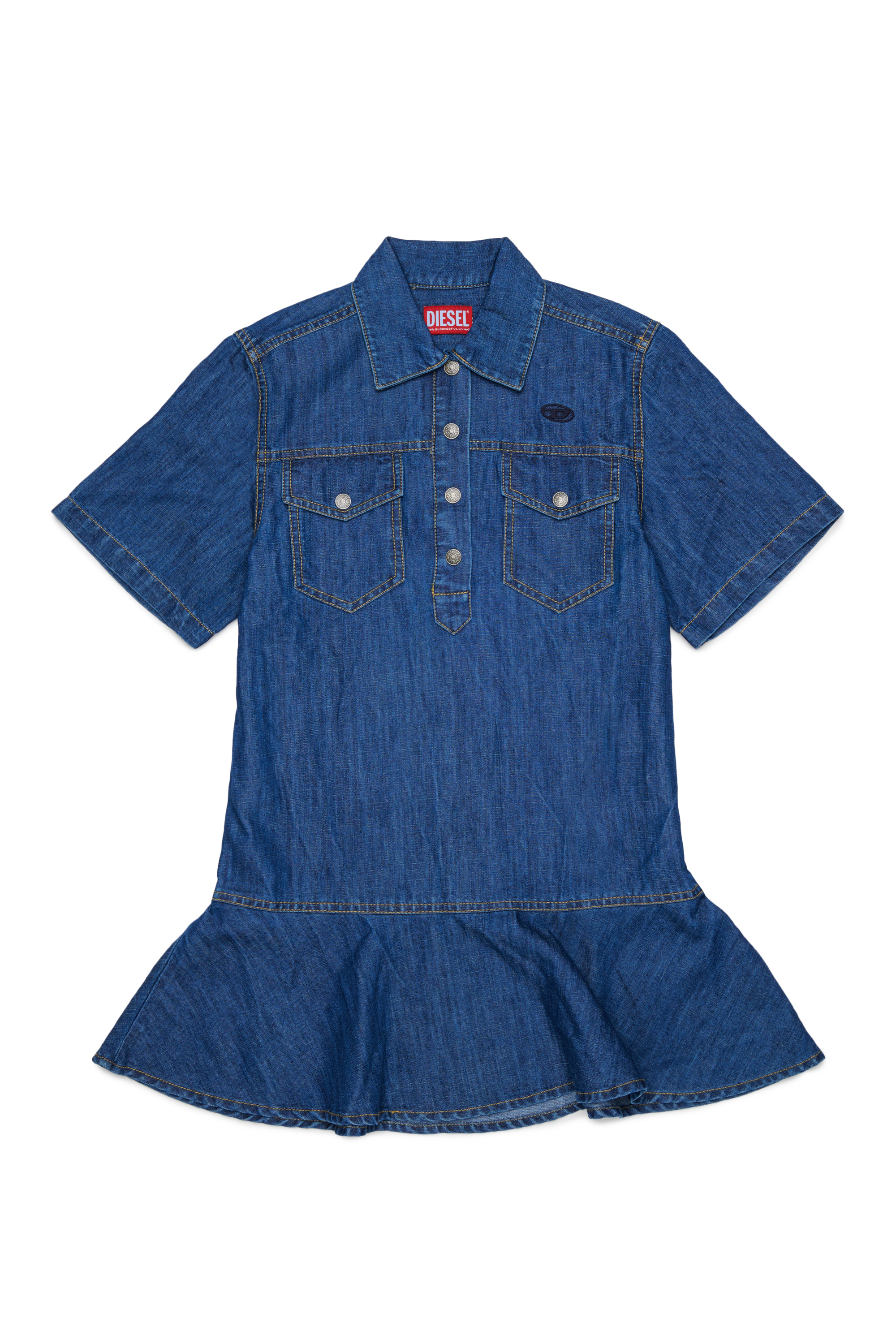 Diesel - DARYL, Woman's Denim shirt dress with ruffled hem in Medium blue - 1