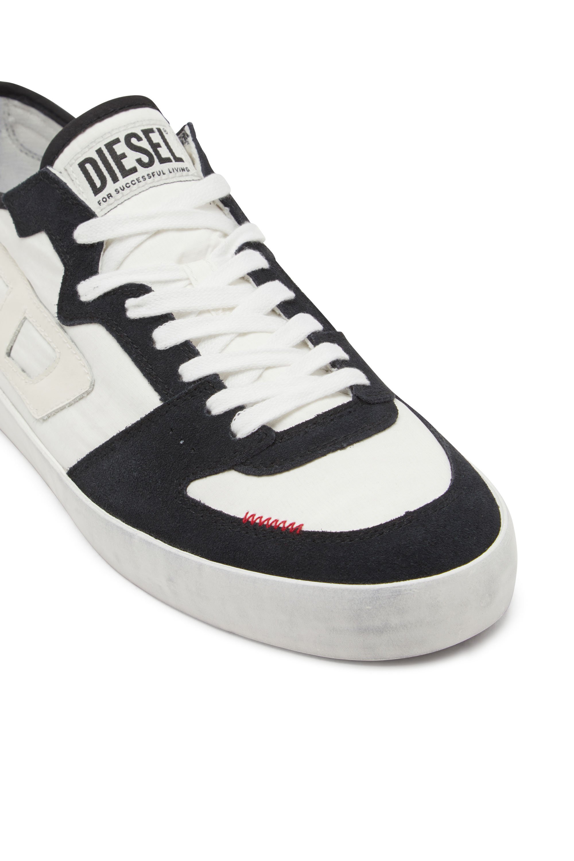 Diesel - S-LEROJI D-1 LOW, Man's Sneakers in padded ripstop and suede in Black/White - 4