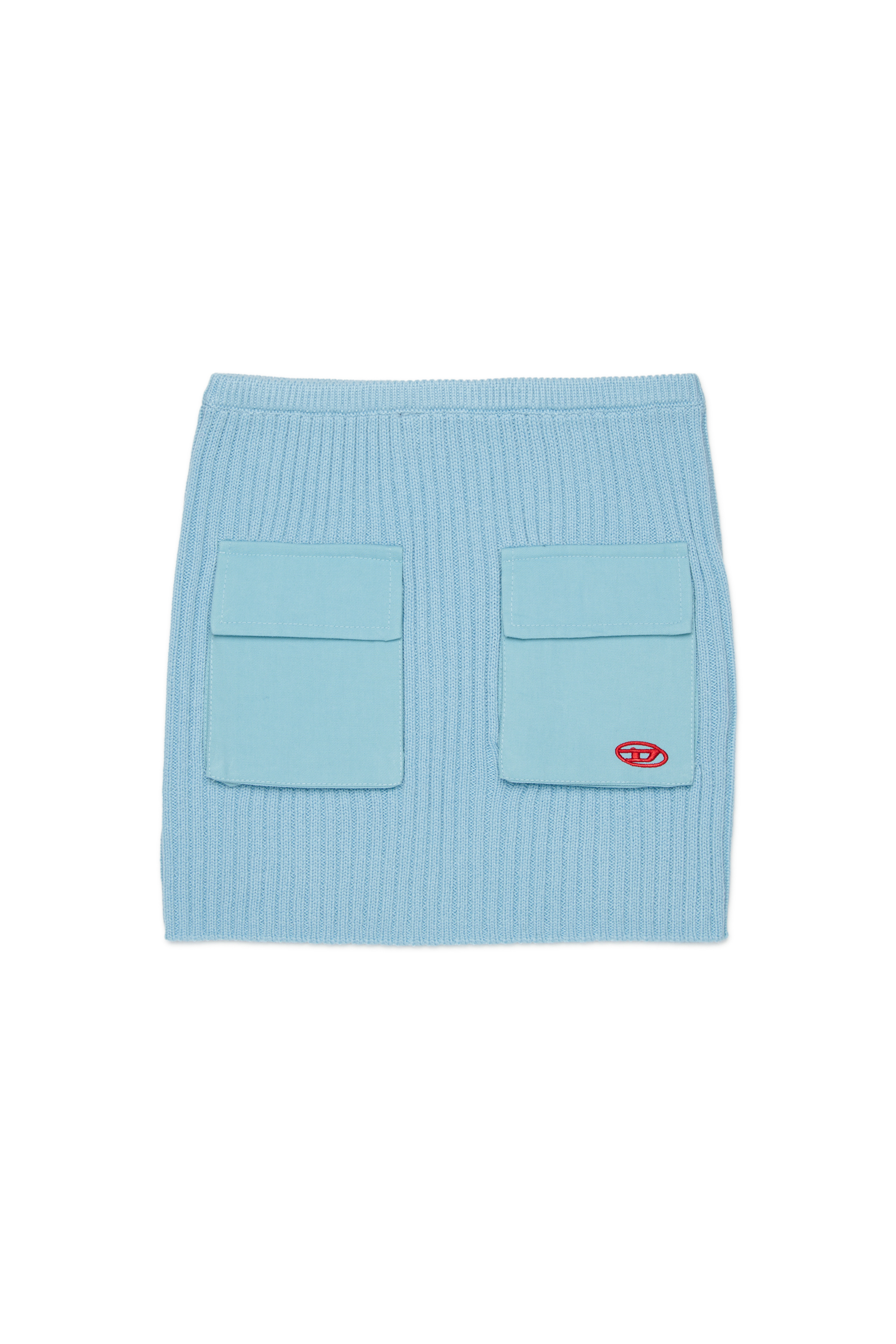Diesel - GAMMY, Woman's Ribbed-knit mini skirt with utility pockets in Light Blue - 1