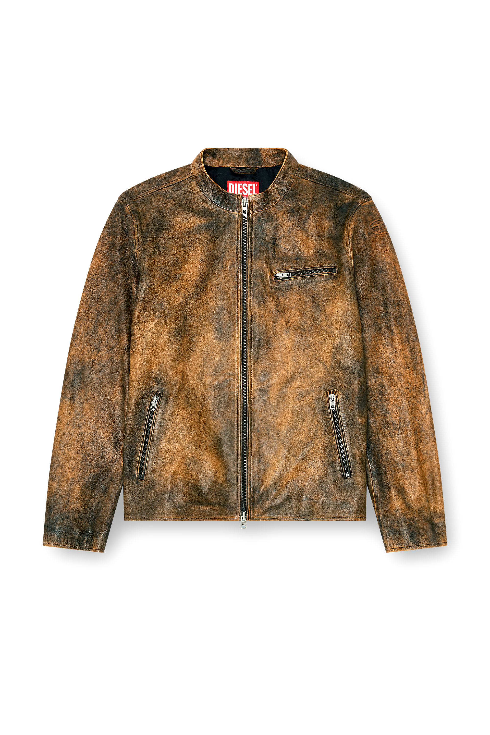 Diesel - L-ZAD-KNCZ, Man's Biker jacket in treated leather in null - 3