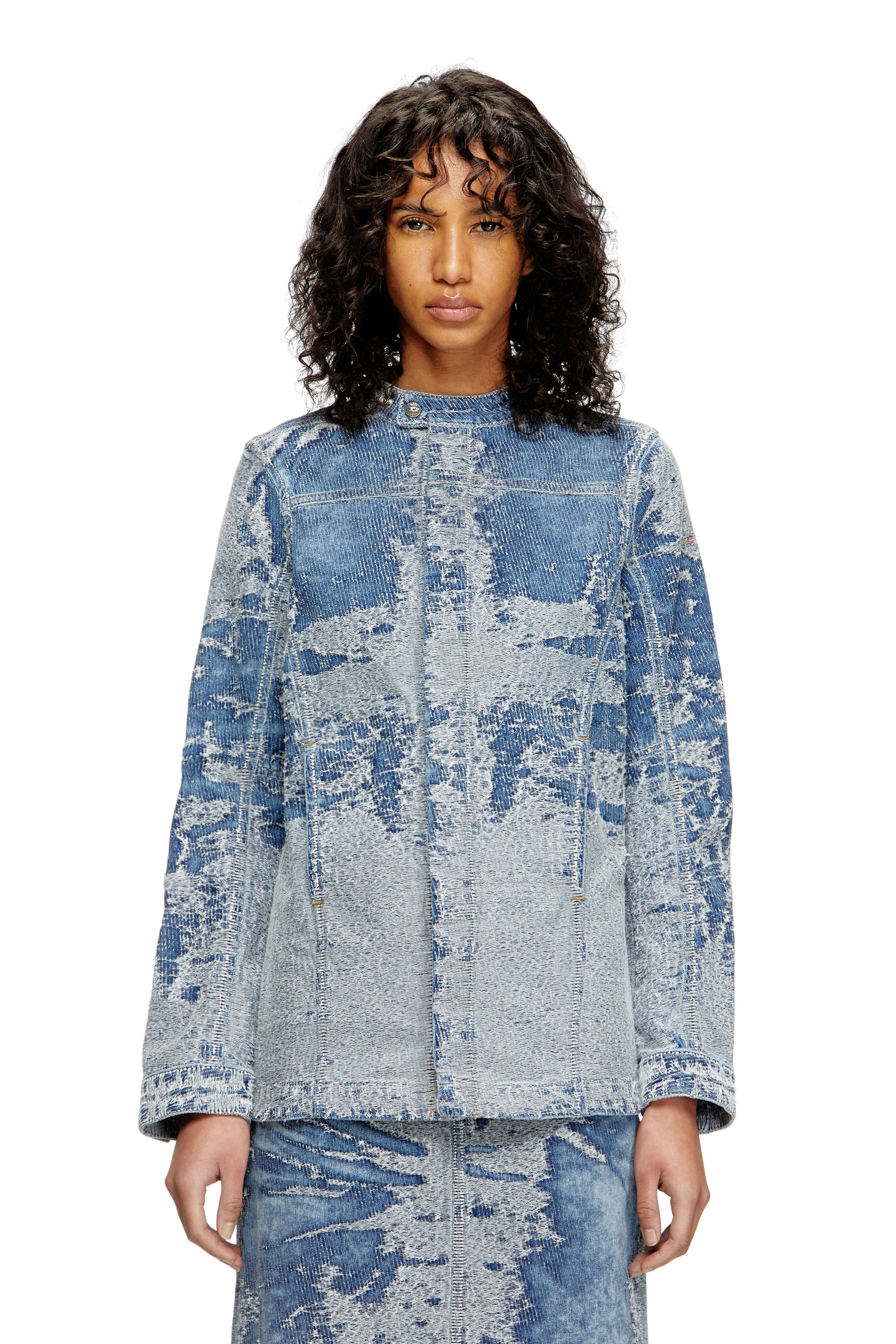 Diesel - DE-MOR-S1, Woman's Jacket in distressed jacquard denim in Medium blue - 1