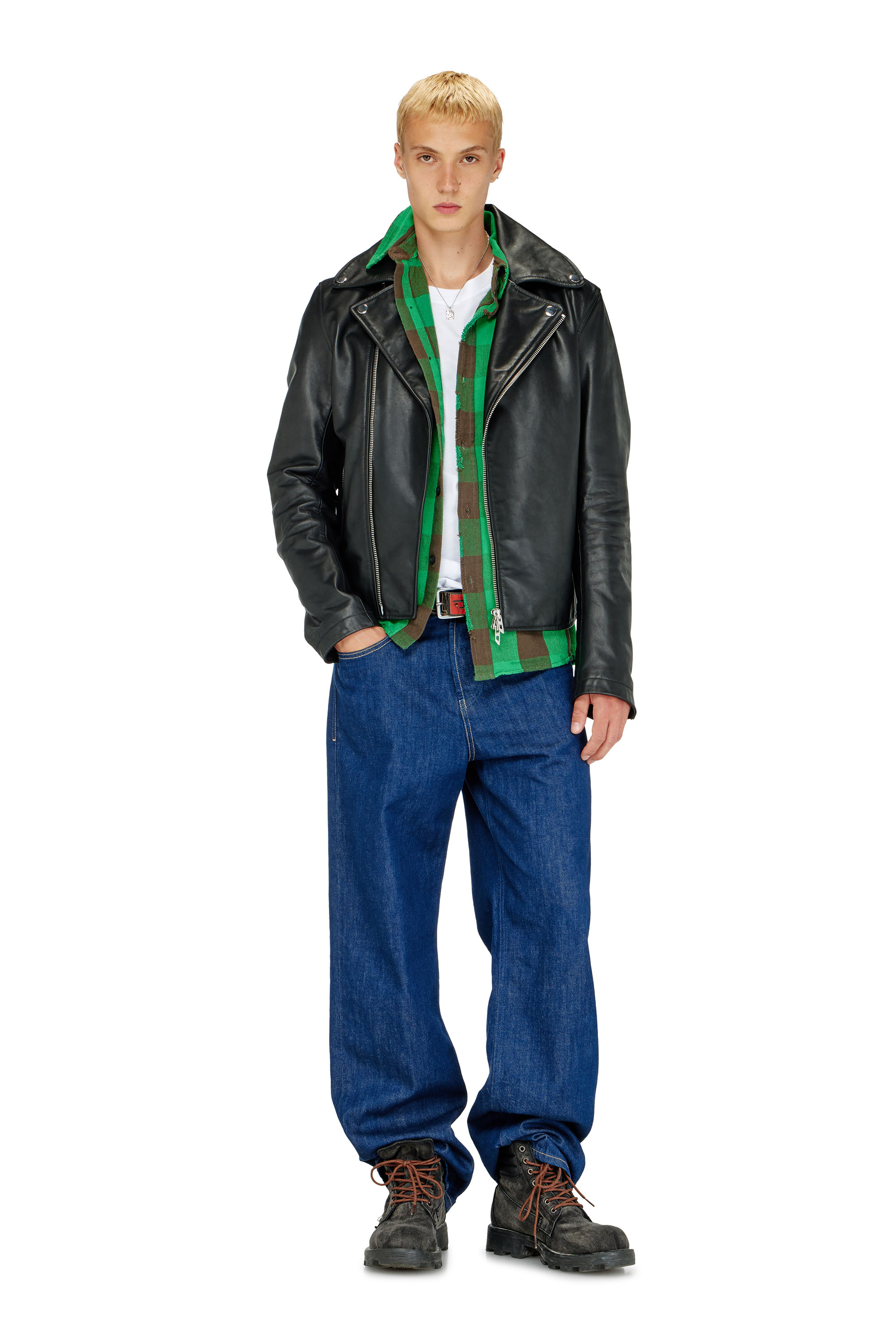 Diesel - L-EO-WRD, Man's Biker jacket in waxed leather in Black - 1