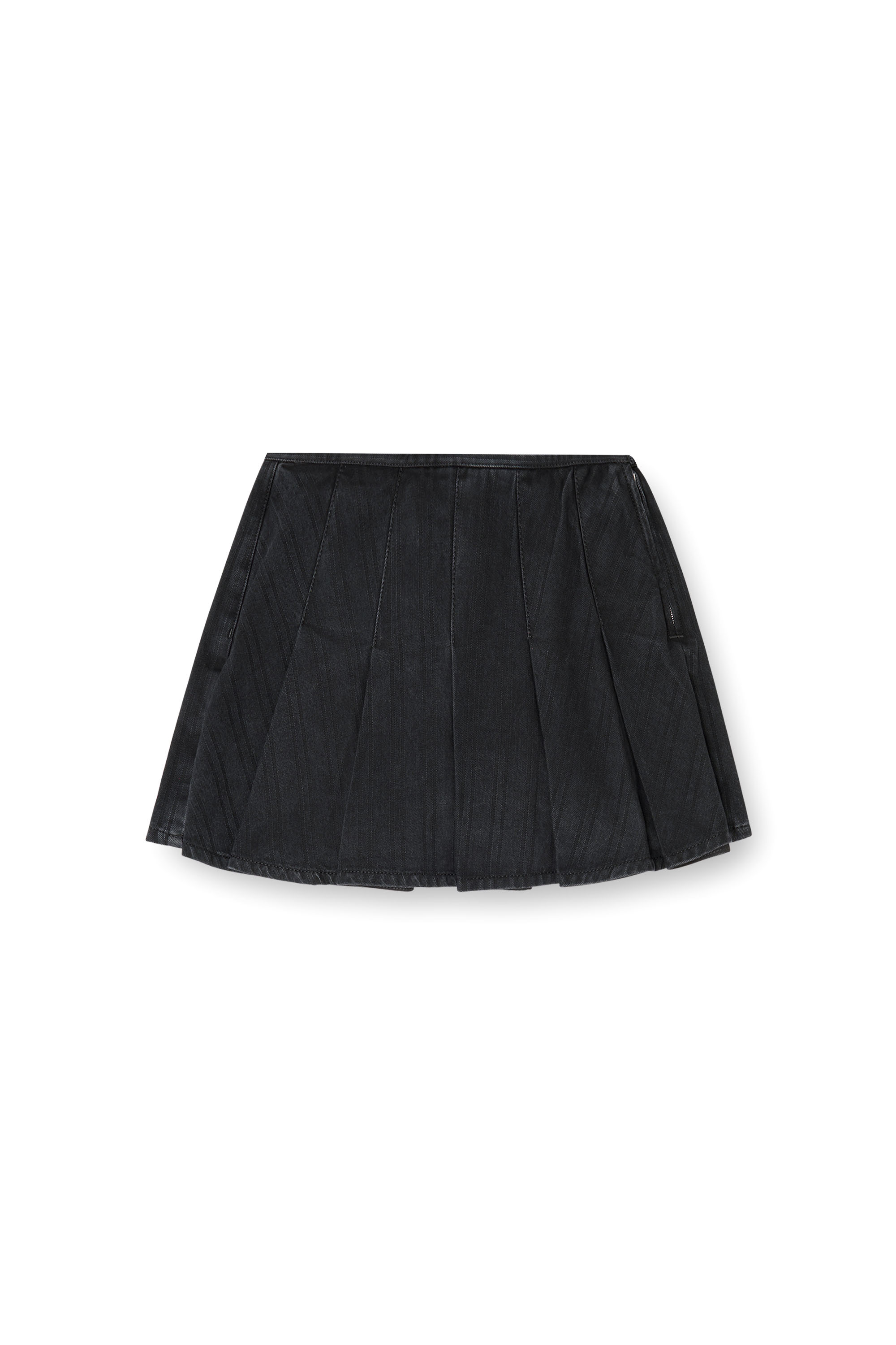 Diesel - DE-SHERO, Woman's Pleated skort in pinstriped denim in Black/Dark grey - 4