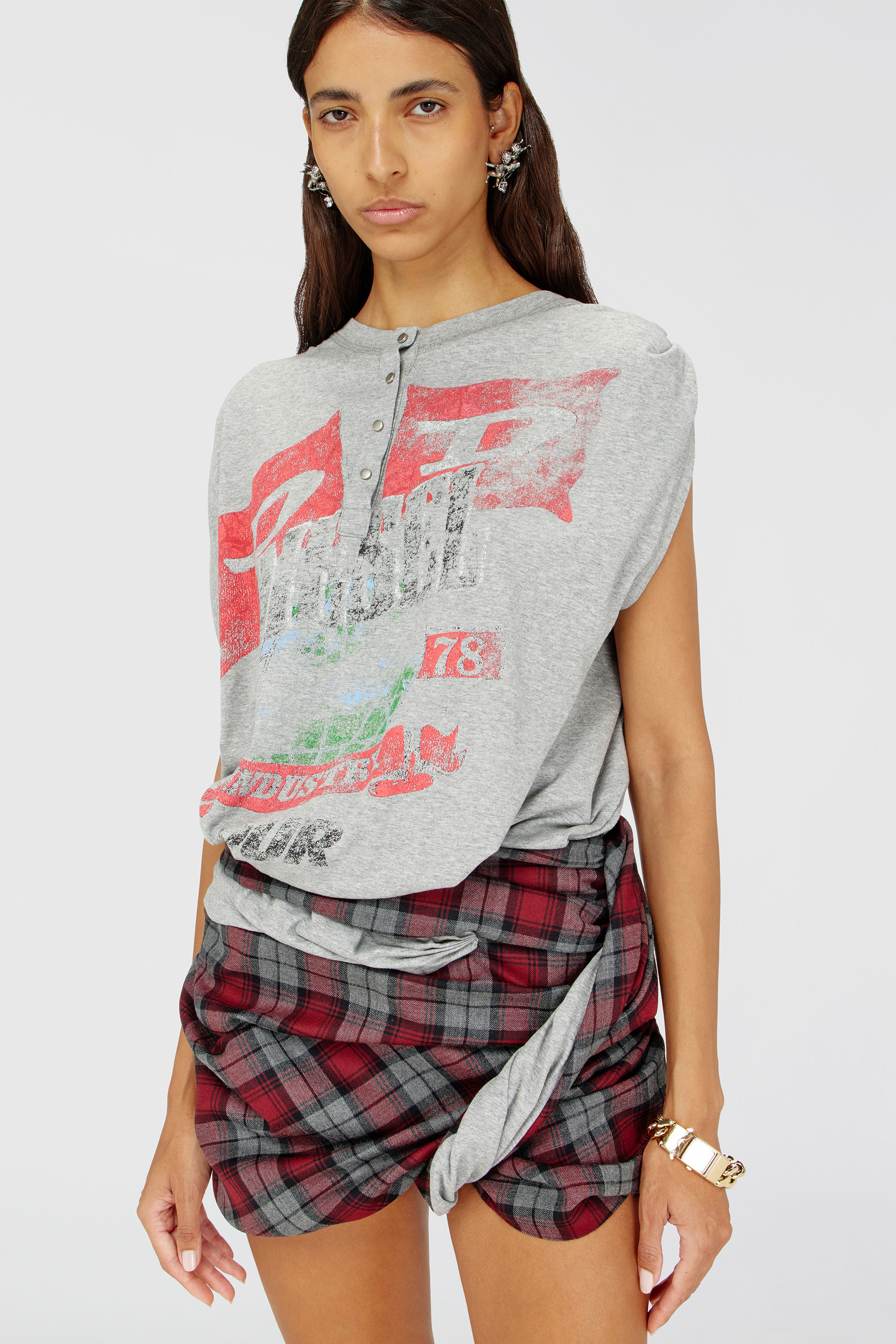 Diesel - J-VOXA-CHECK, Woman's Playsuit in jersey and check wool in Red/Grey - 5