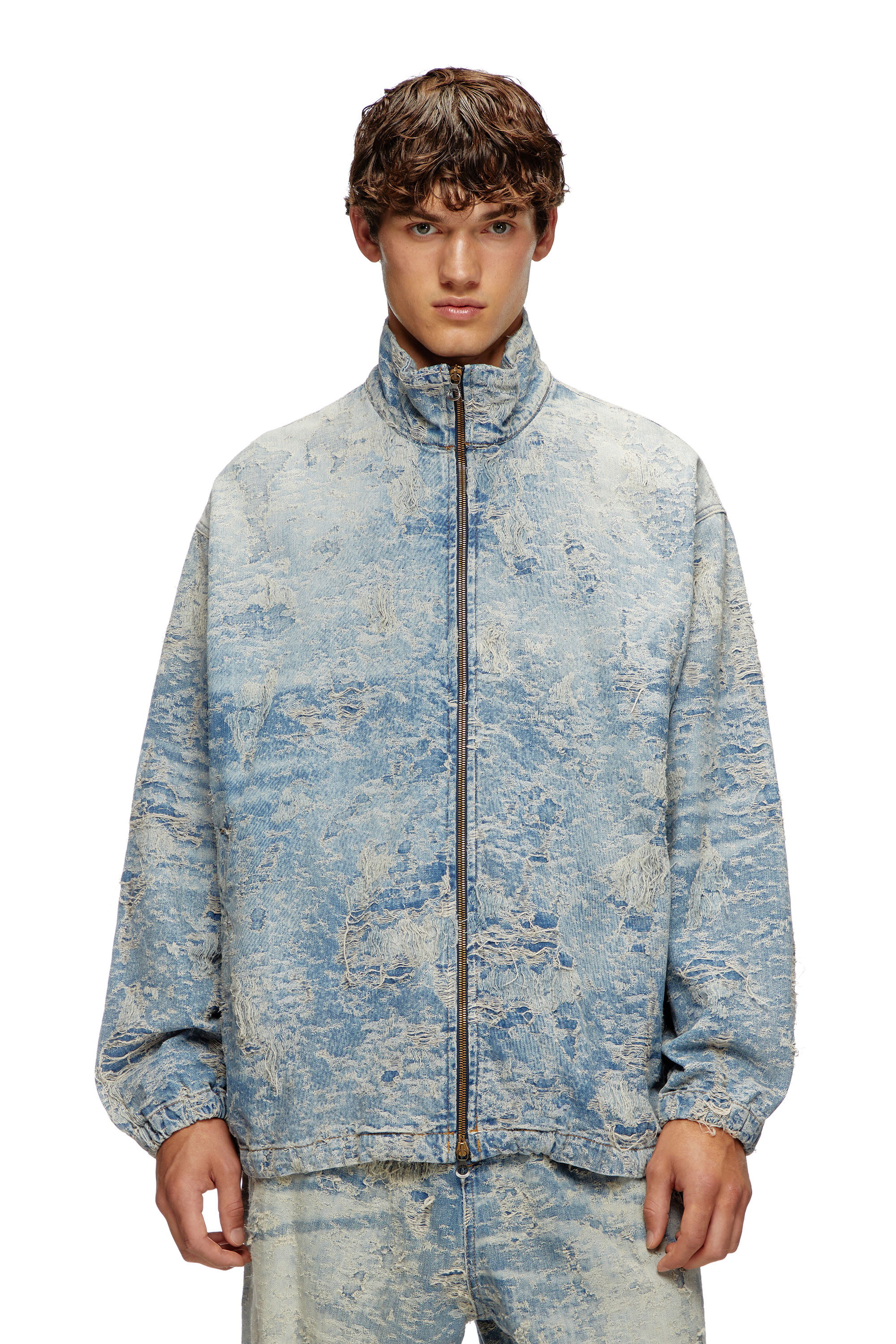 Diesel - D-KRAP-FSF, Unisex's Zip jacket in dirty jacquard denim in Light Blue - 1