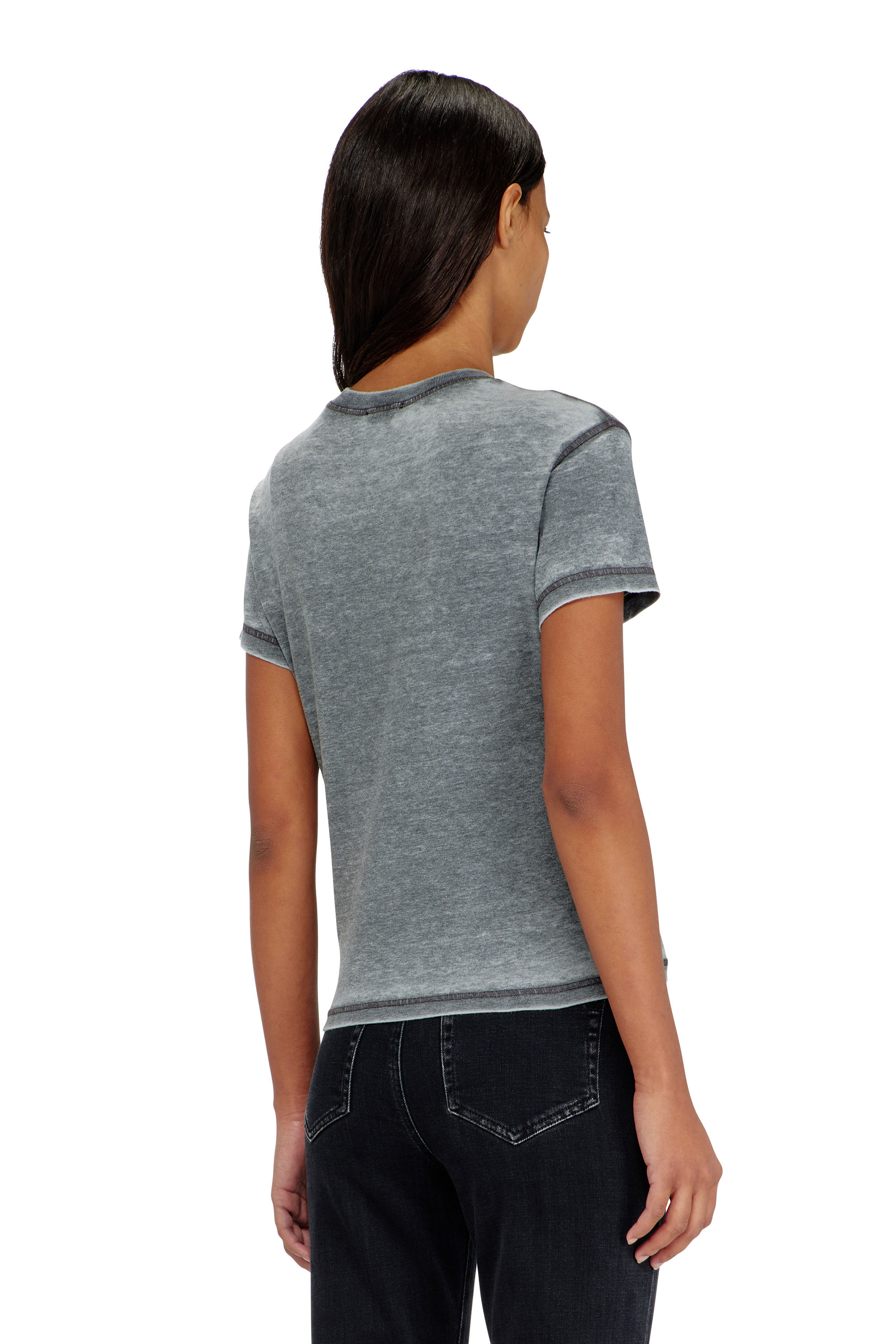 Diesel - T-ILA-AA1, Woman's Jersey t-shirt with rhinestones and burnout effect in Grey - 4