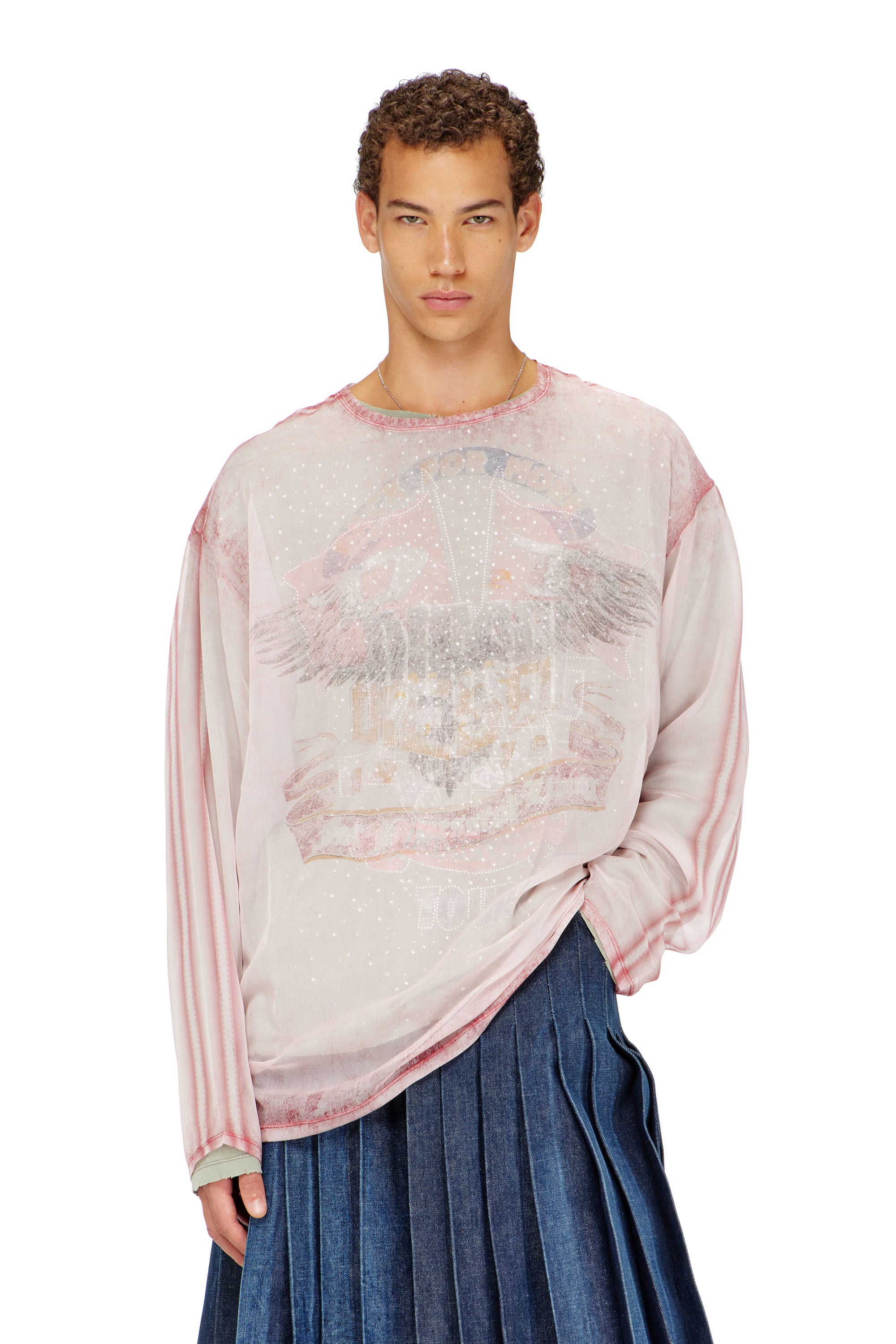 Diesel - T-DOUBLEX-LS, Man's Sheer chiffon top with concert graphics in Red - 1