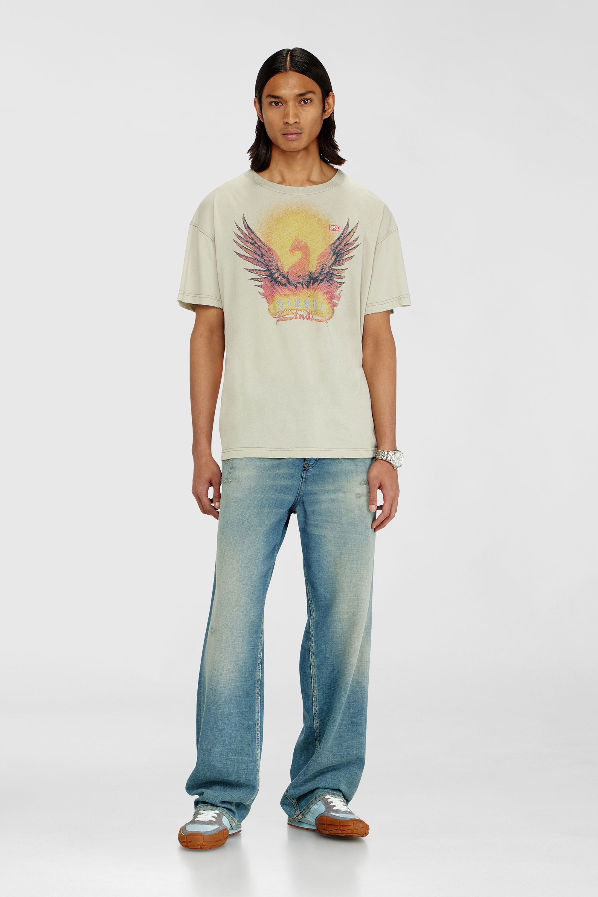 Diesel - T-NORM-AA1, Man's Regular T-shirt with Phoenix print in Beige - 1