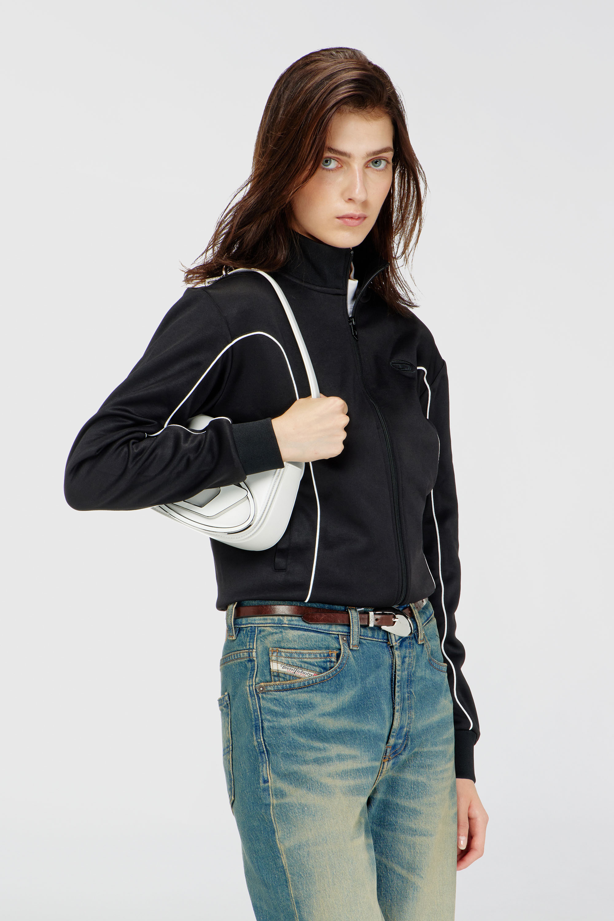 Diesel - F-LOCKING-OD, Woman's Sweat-jacket with contrast piping in Black/White - 3