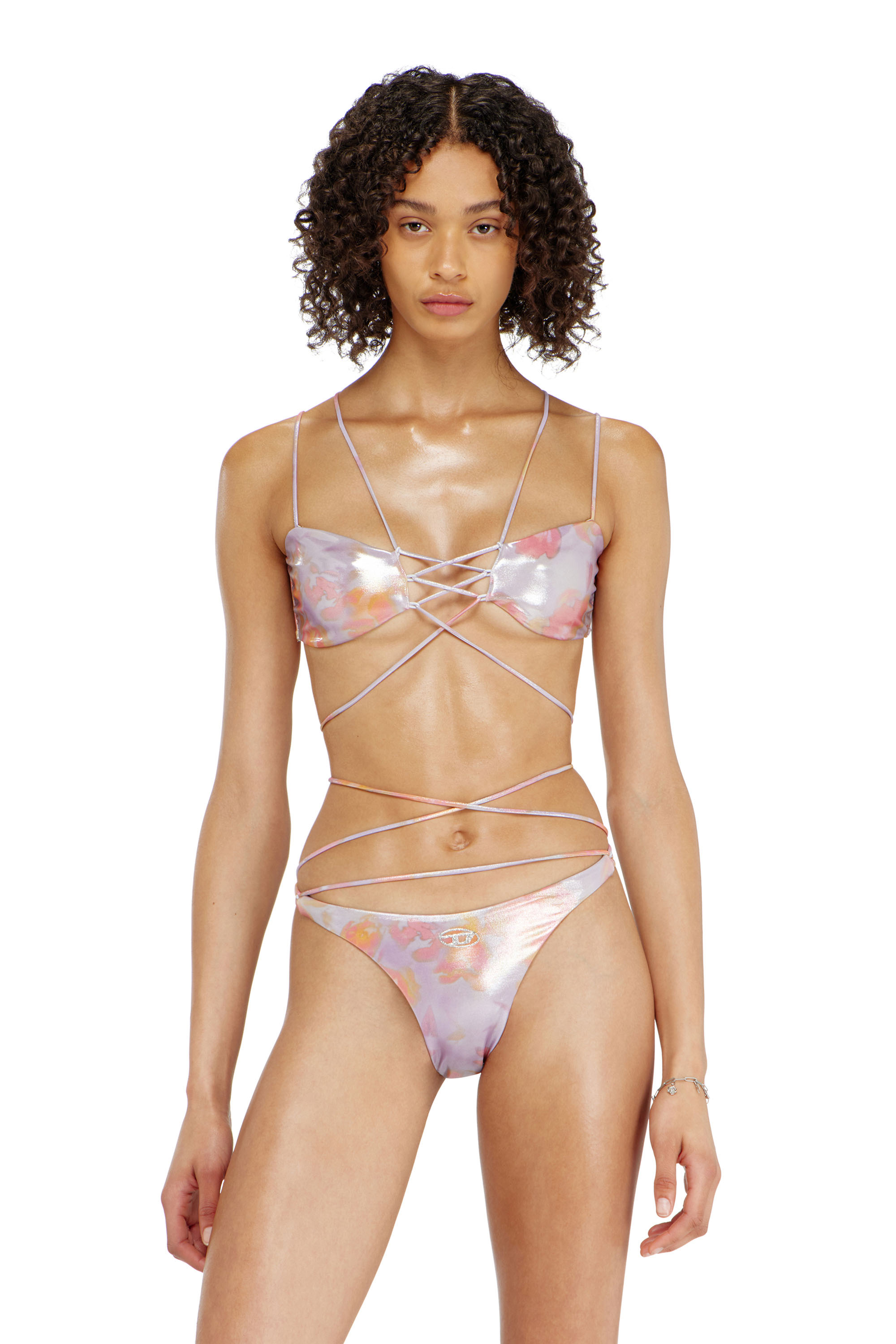 Diesel - NADINE-UTLT, Woman's Strappy metallic bikini top with floral print in null - 1