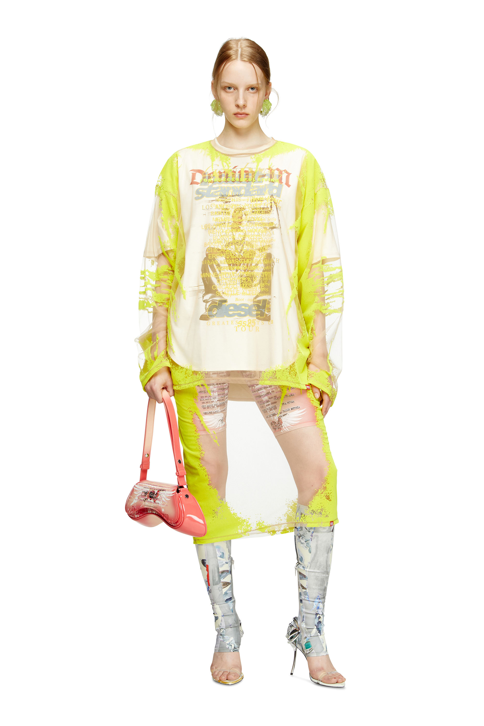 Diesel - T-HASSAN-LS-A, Unisex's Long-sleeve nylon T-shirt with lyrics print in Yellow - 6