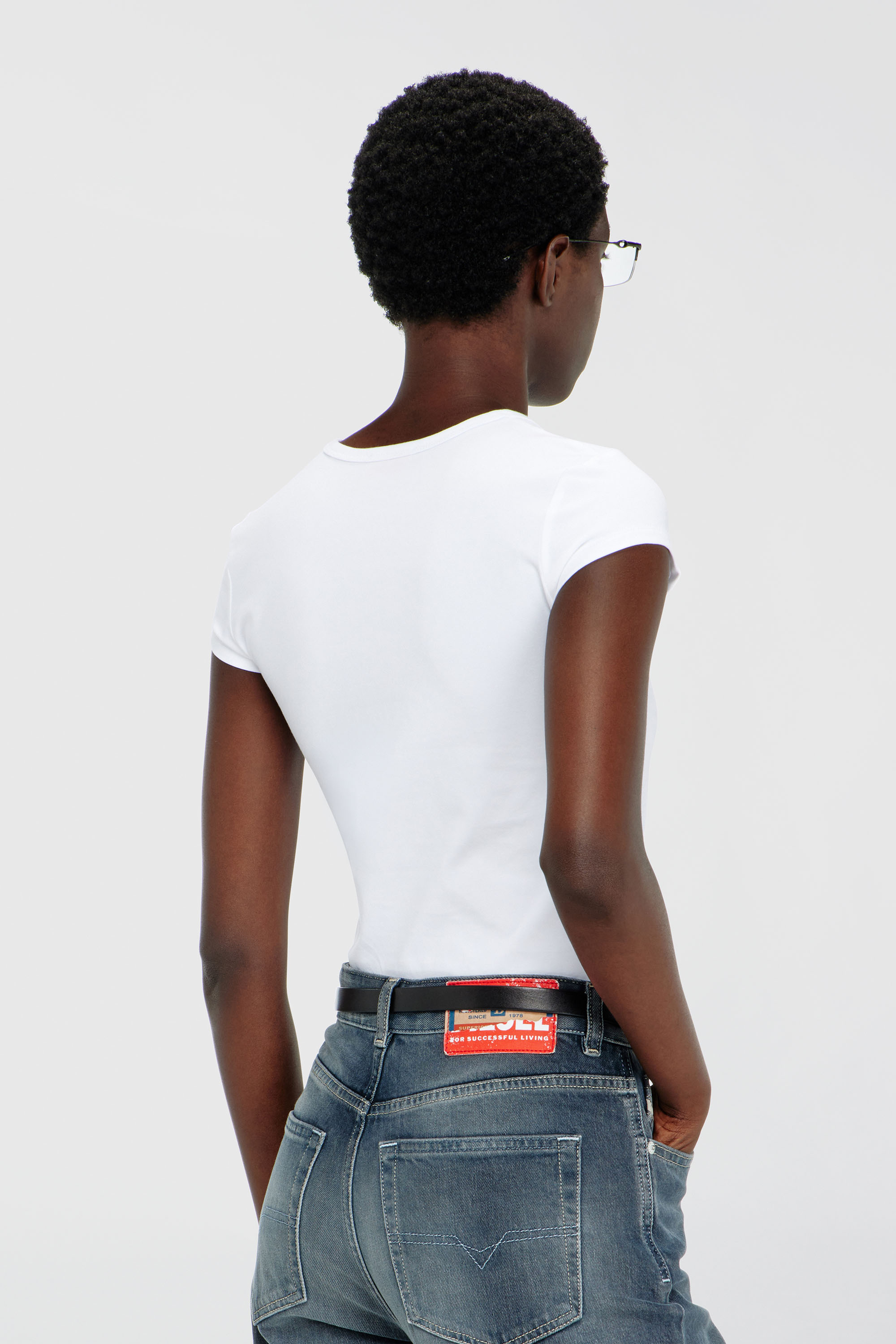 Diesel - T-ANGIE-OD, Woman's T-shirt with cut-out embroidered logo in White - 4