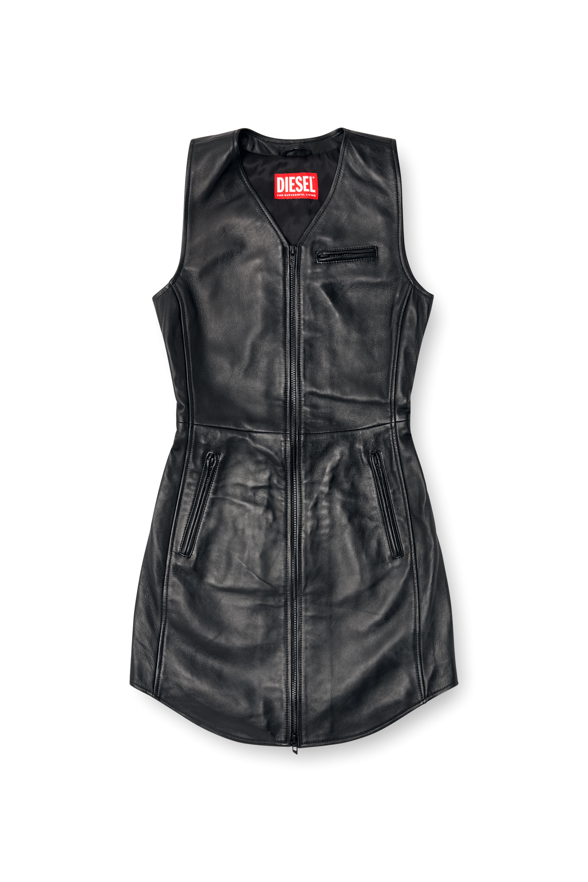 Diesel - L-ILITH, Woman's Short zipped leather dress in Black - 2