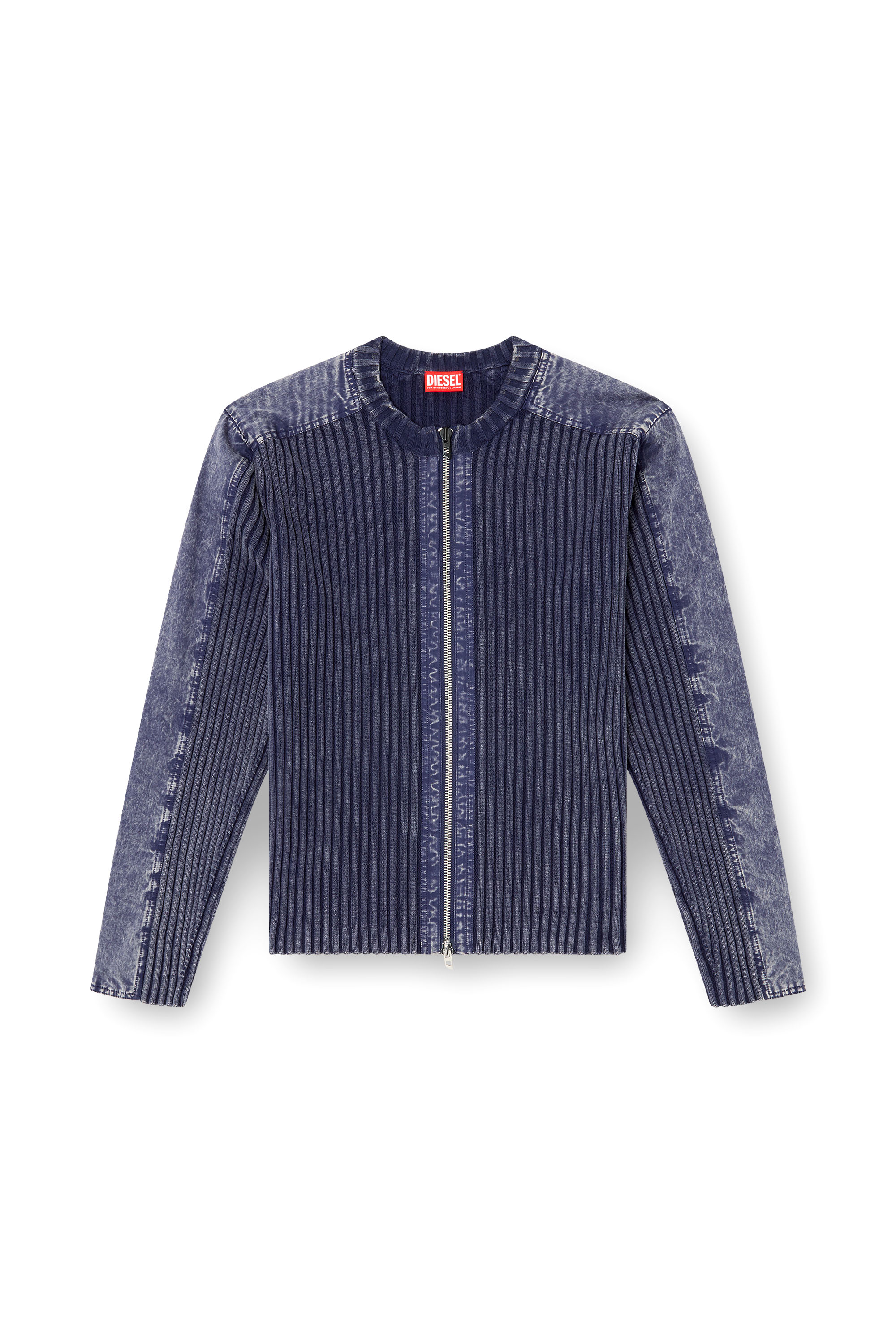 Diesel - K-MATTY, Man's Zip-up cardigan with contrast panels in Blue - 3