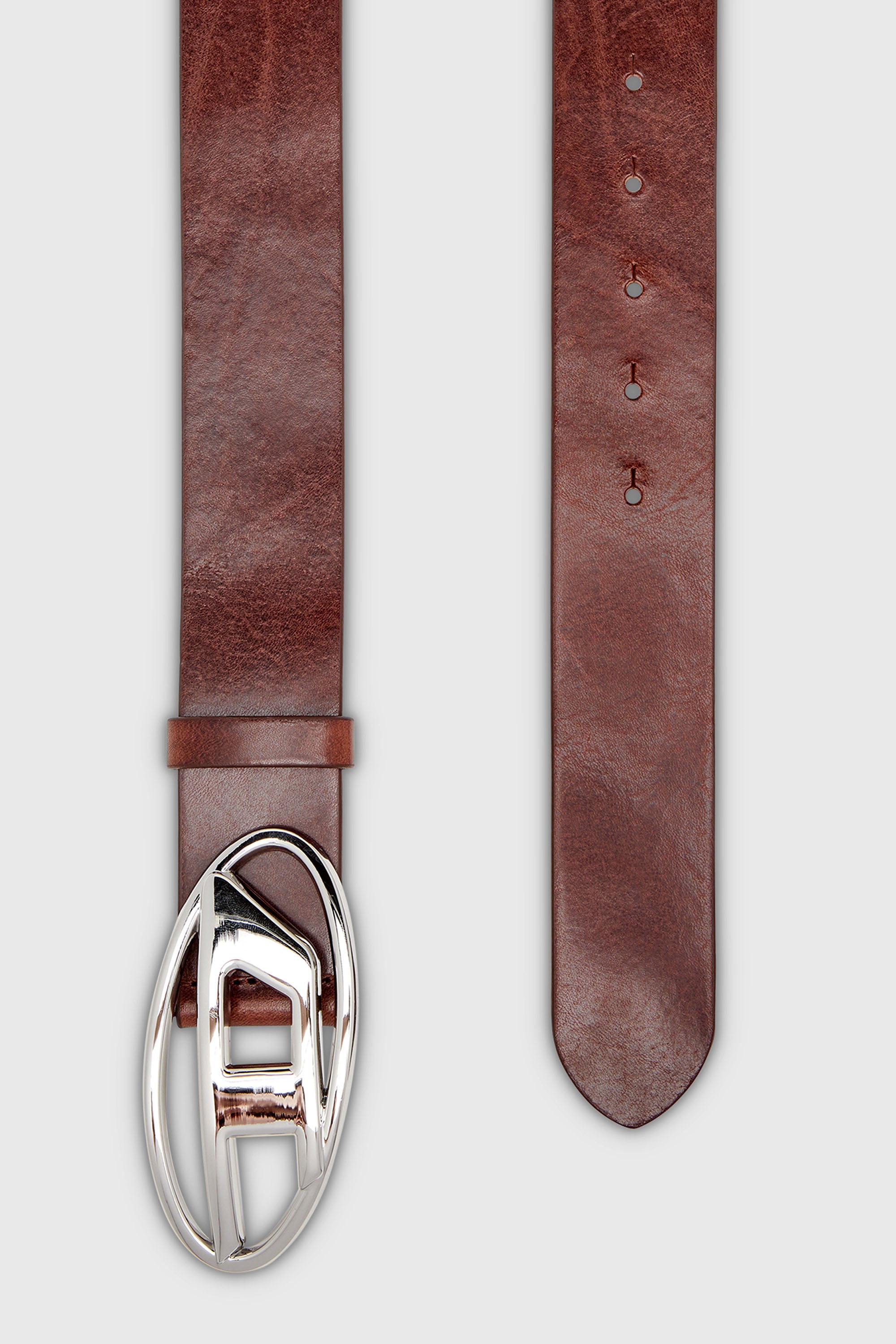 Diesel - B-1DR W, Woman's 3.9cm leather belt with shiny Oval D logo buckle in Dark Brown - 2
