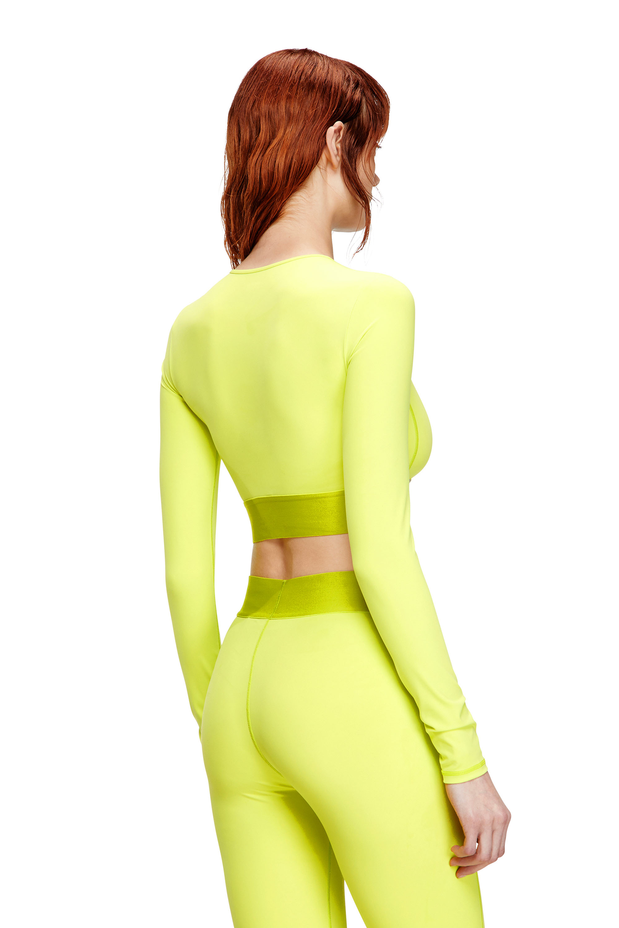 Diesel - MELISSA-D-POP, Woman's Microfibre crop top with cut-off logo in Green Fluo - 4