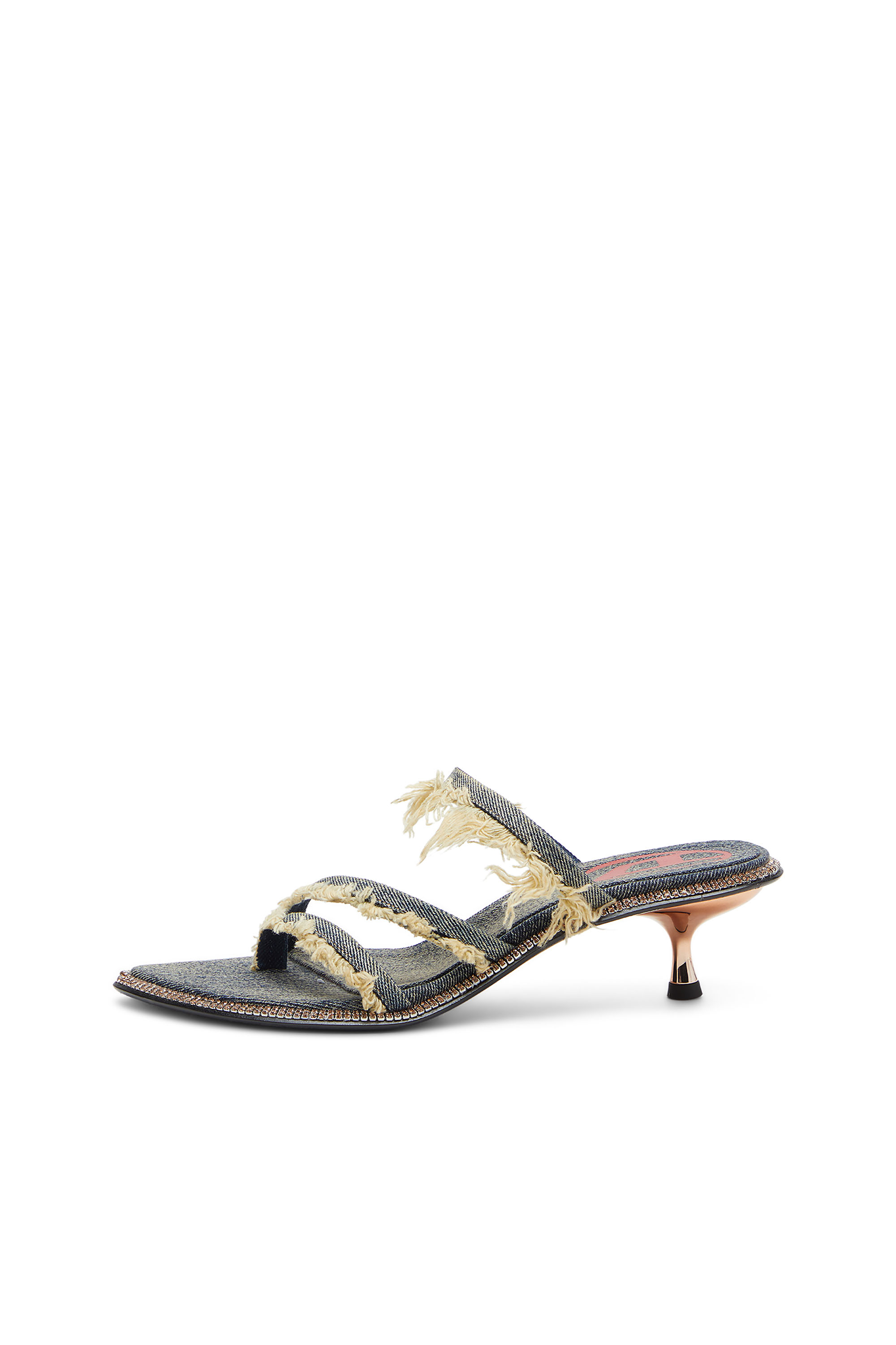 Diesel - D-HAVANNA KITTIE, Woman's D-Havanna Kittie-Frayed-denim mules with crystals in Blue - 8