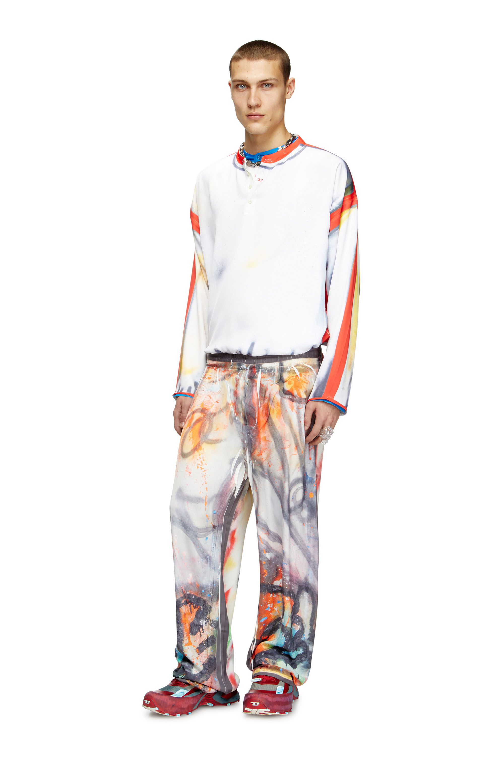 Diesel - P-AFTER-GRAFFITI-USA, Unisex's Relaxed pant with graffiti print in Grey - 1