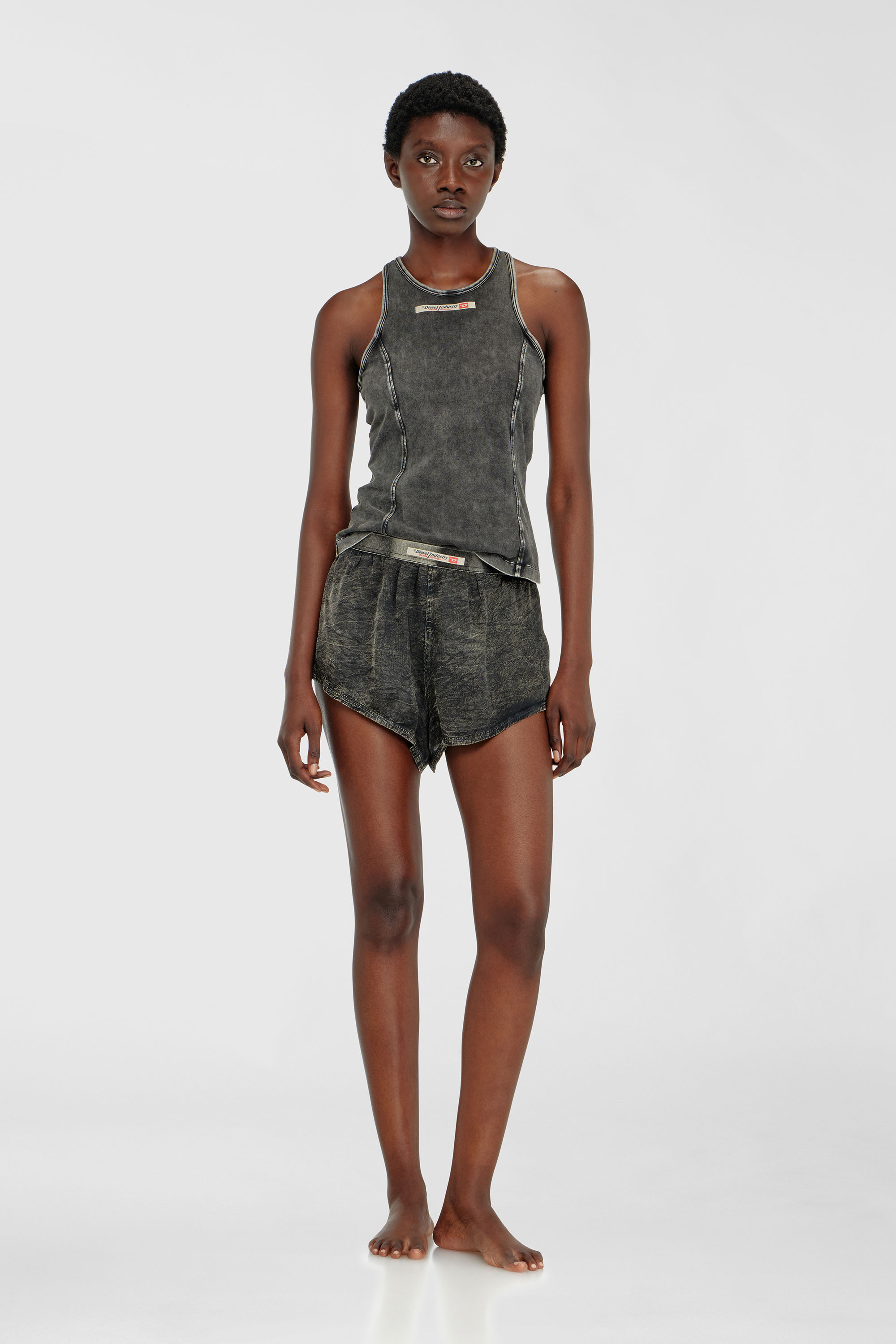 Diesel - IRENE-DNM, Woman's Cotton tank top with treated effect in Dark grey - 1