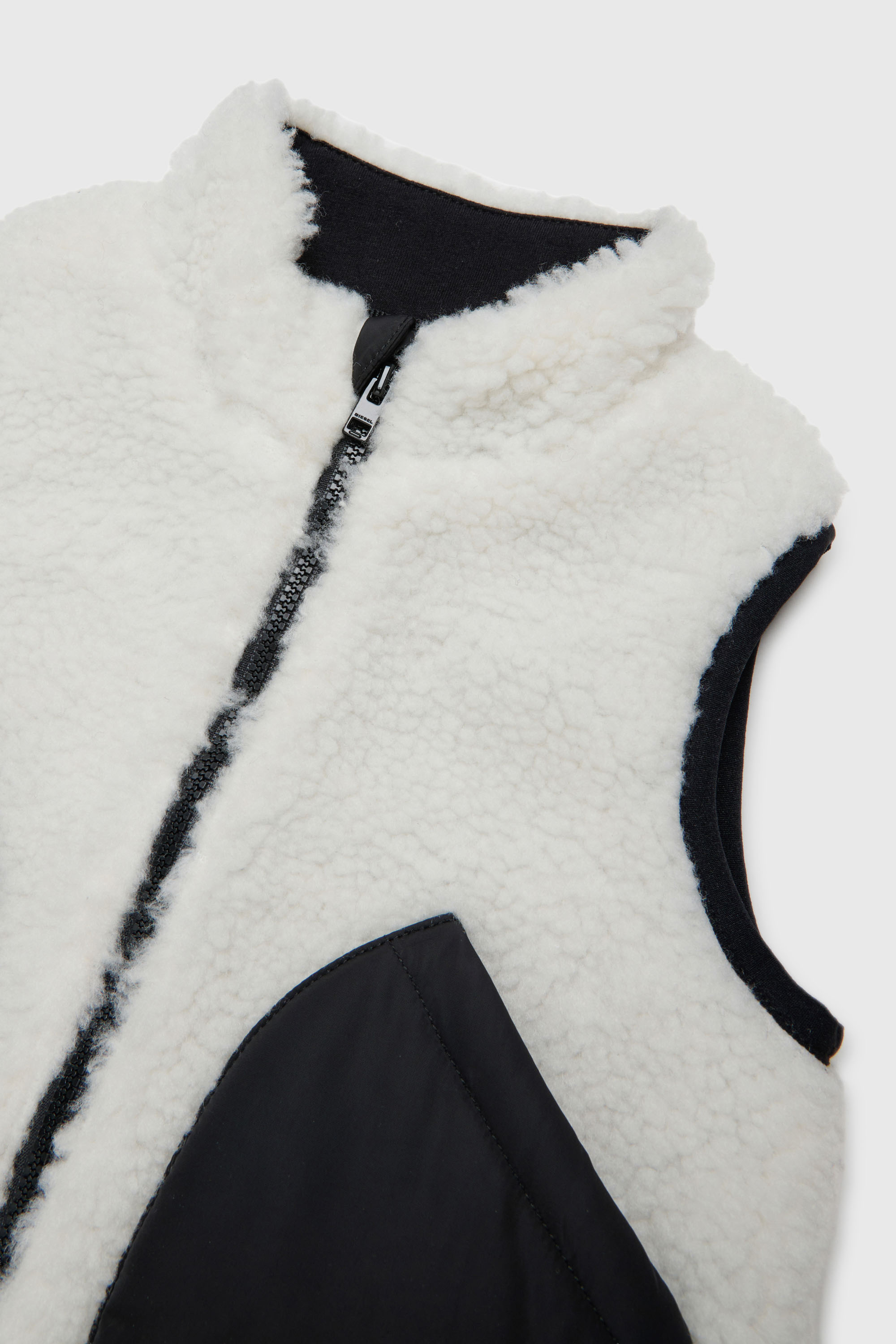 Diesel - JSEARB, Man's Colour-block vest in teddy fleece and nylon in White - 3