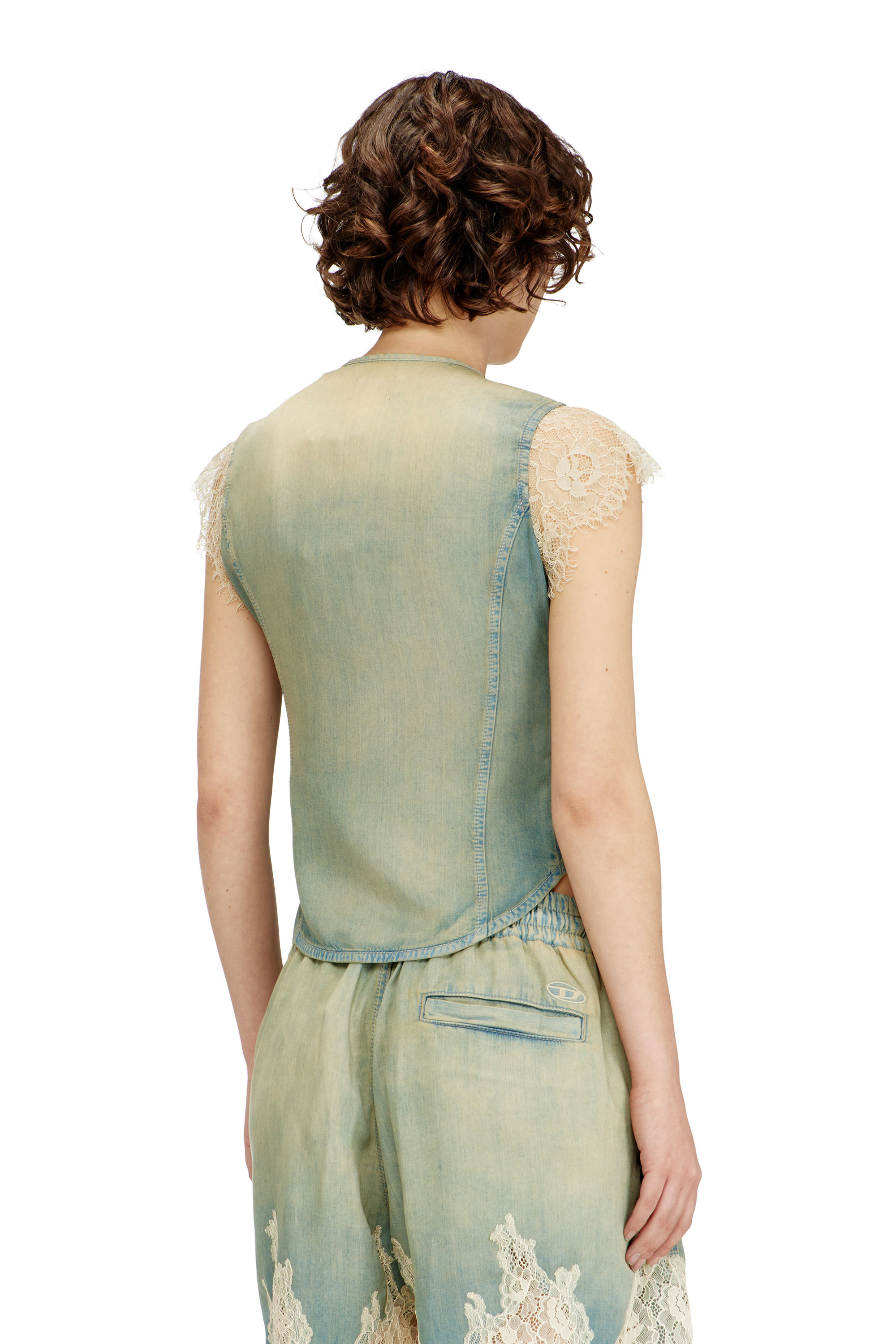 Diesel - DE-MALKA-S, Woman's Short-sleeve shirt in denim and lace in null - 4