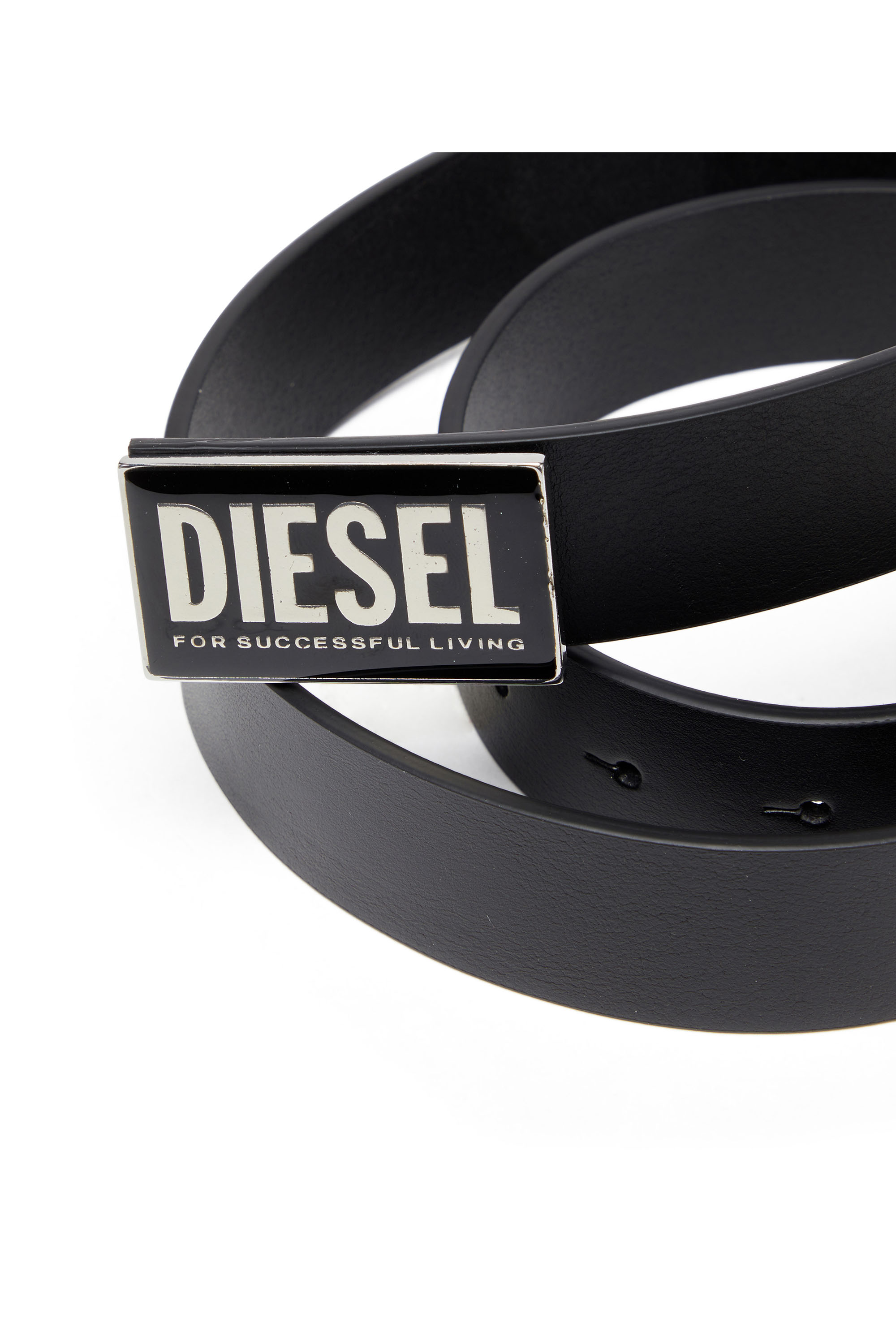 Diesel - B-GLOSSY II, Man's 3cm leather belt with glossy logo buckle in Black - 3