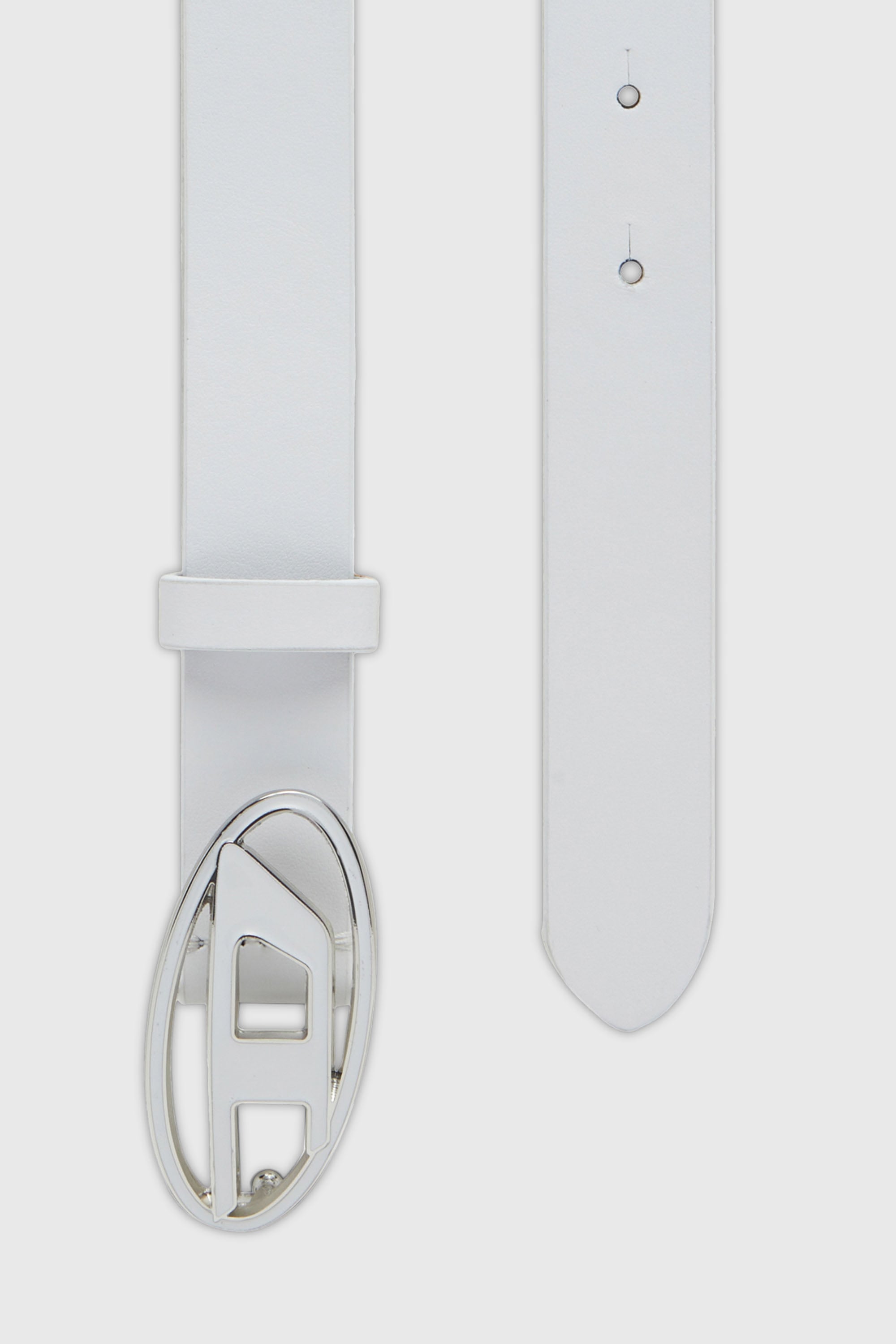 Diesel - B-1DR 25, Woman's 2.4cm leather belt with enamelled Oval D buckle in White - 2