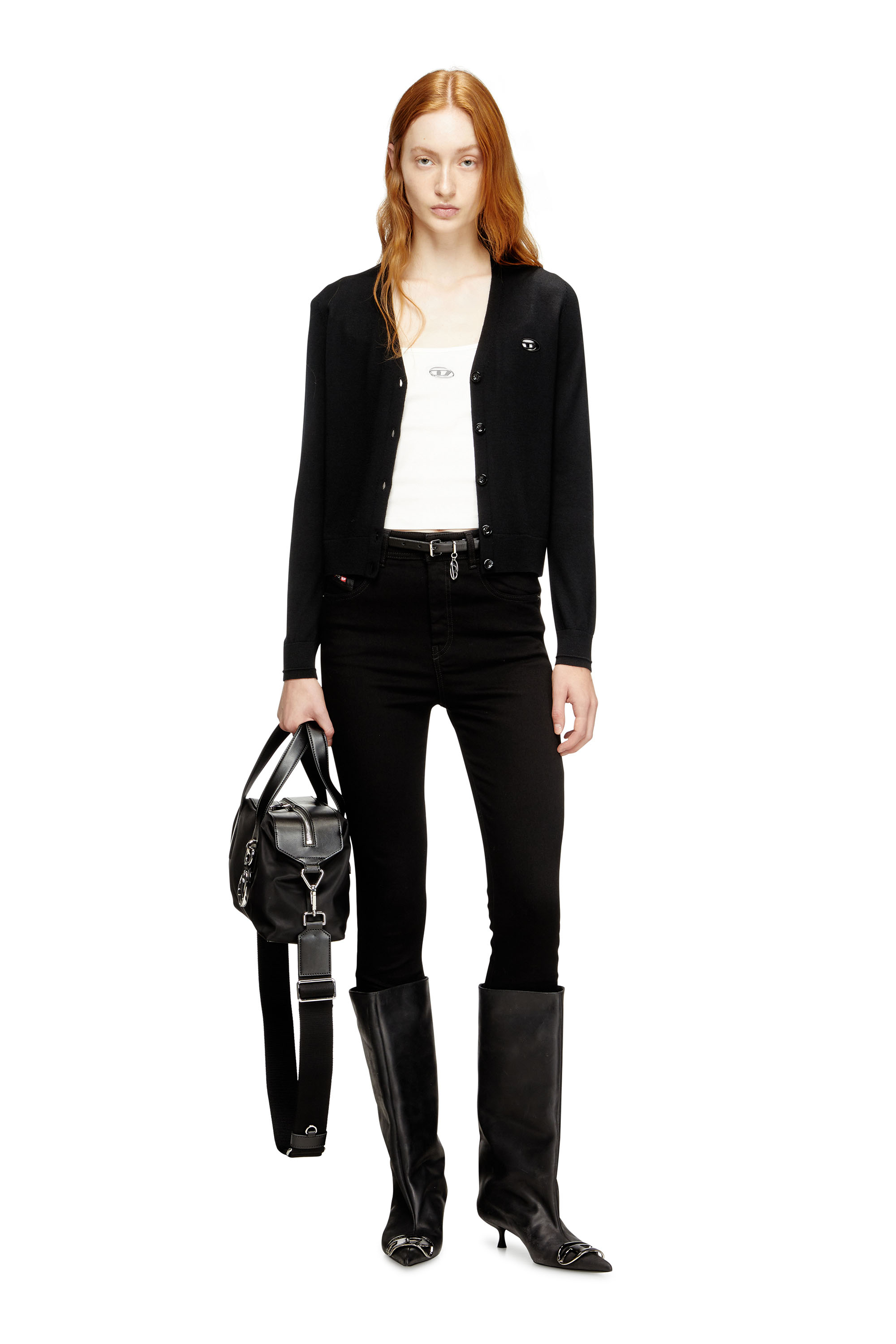 Diesel - T-HUPY-OD, Woman's Ribbed top with metallic Oval D in White - 1