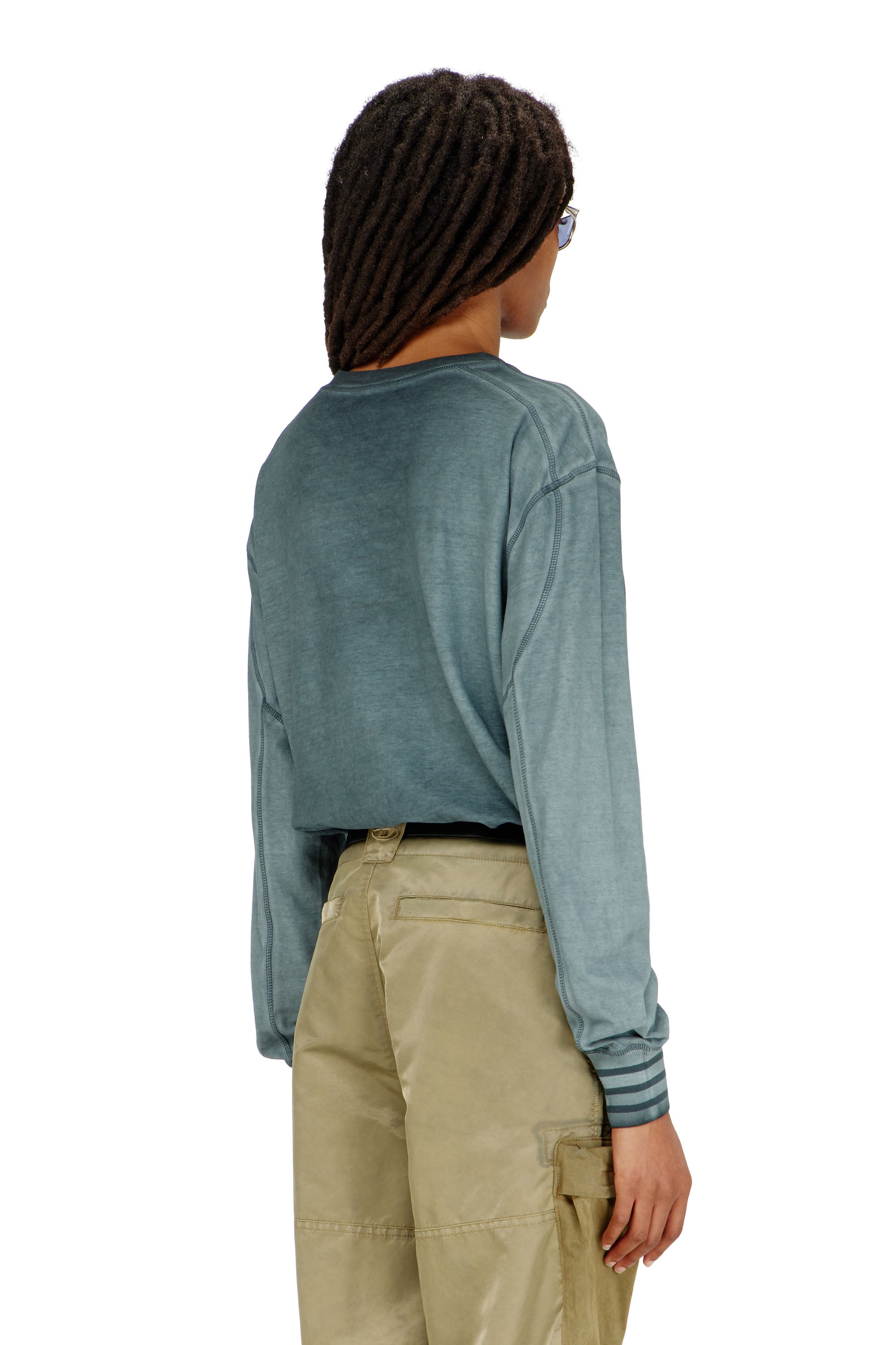 Diesel - T-BAWYE-LS, Woman's T-shirt with patches and microwaffle inserts in Blue - 4