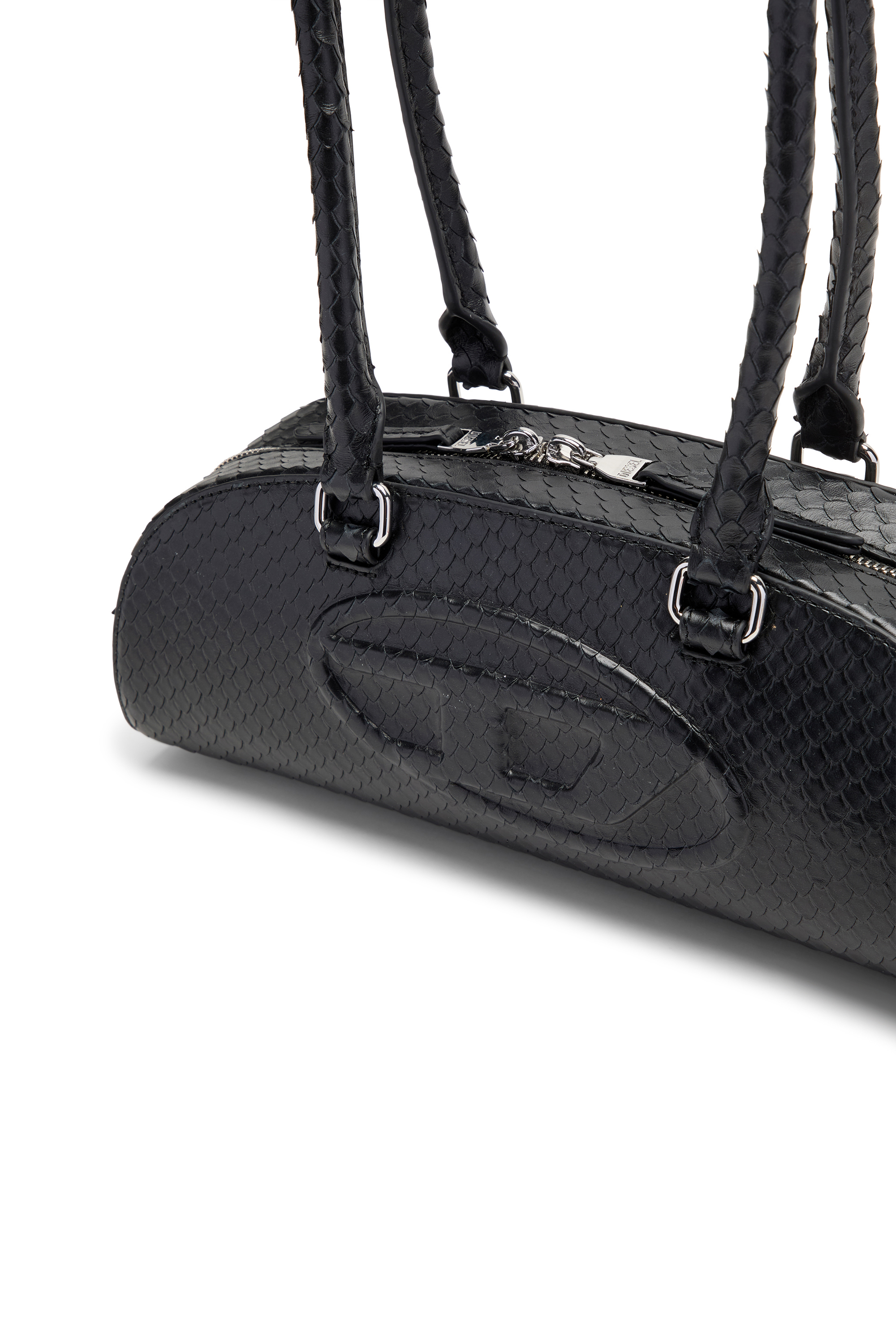 Diesel - 1DR DOME SHOULDER EW, Woman's 1DR Dome-Elongated bowling bag in textured leather in Black - 3