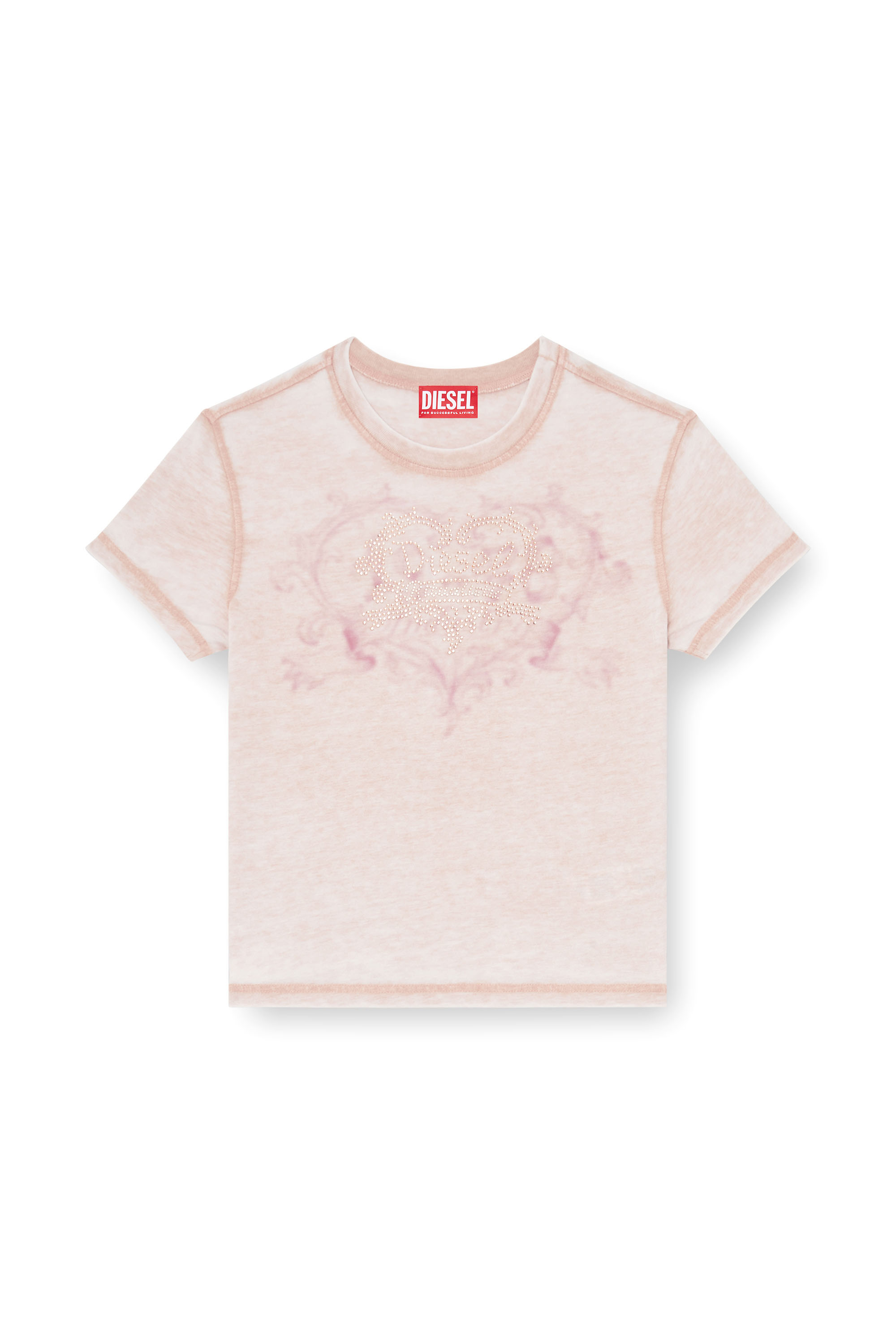 Diesel - T-ILA-AA1, Woman's Jersey t-shirt with rhinestones and burnout effect in Face Powder - 3