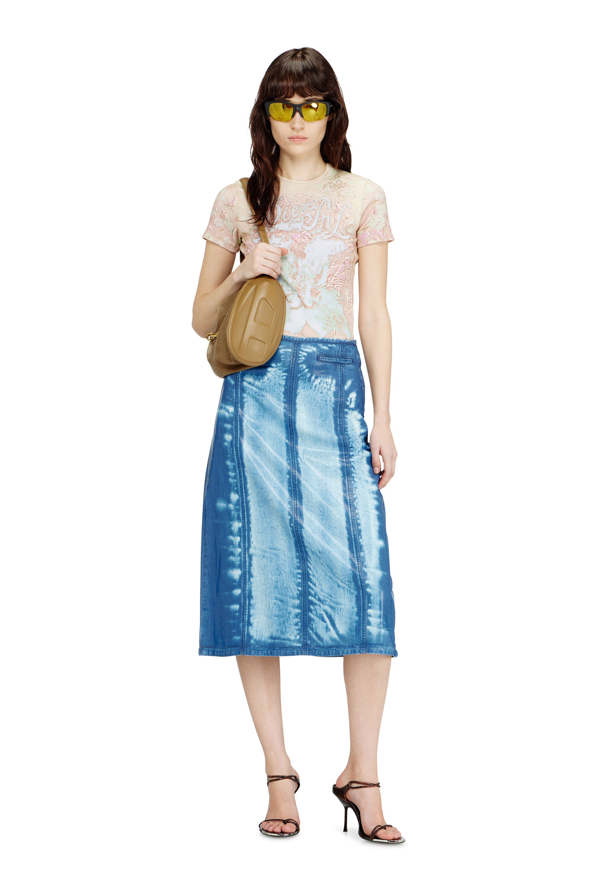 Diesel - T-BRIL, Woman's Animalier-print top with crystals in Face Powder - 1