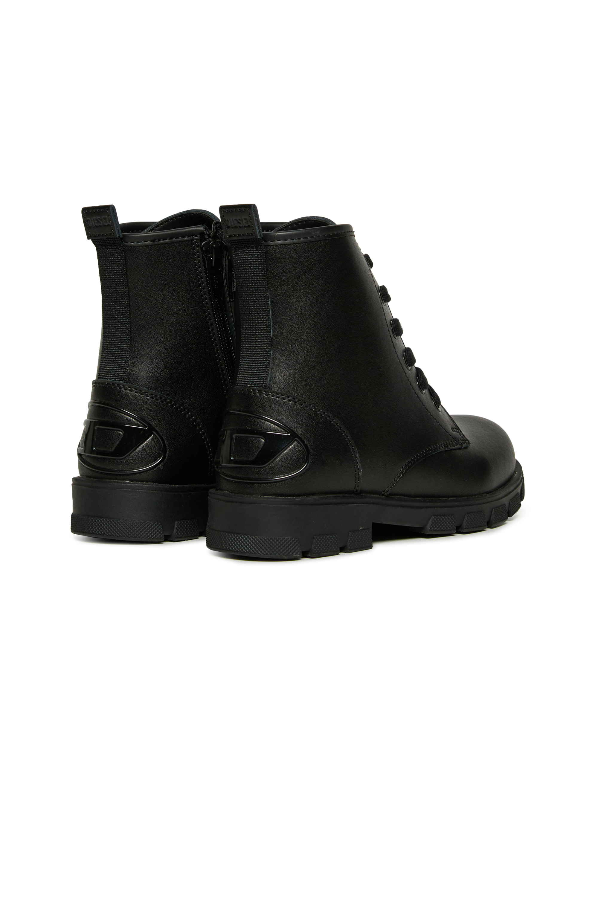 Diesel - D-HAMMER AK LACE, Unisex's D-Hammer Leather Boots with Side Zip in Black - 3