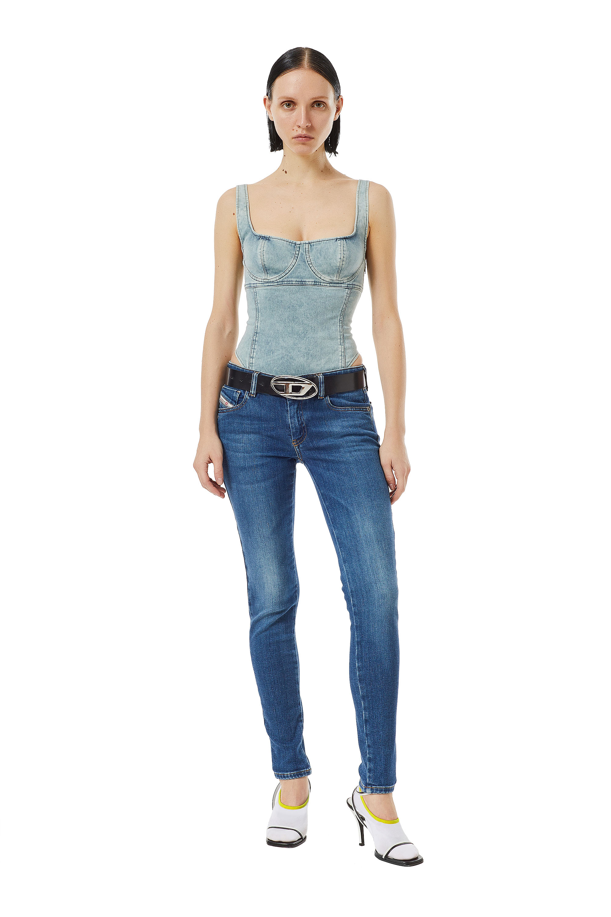 Diesel - 2018 Slandy low 09C21 Super skinny Jeans, Medium blue - Image 5