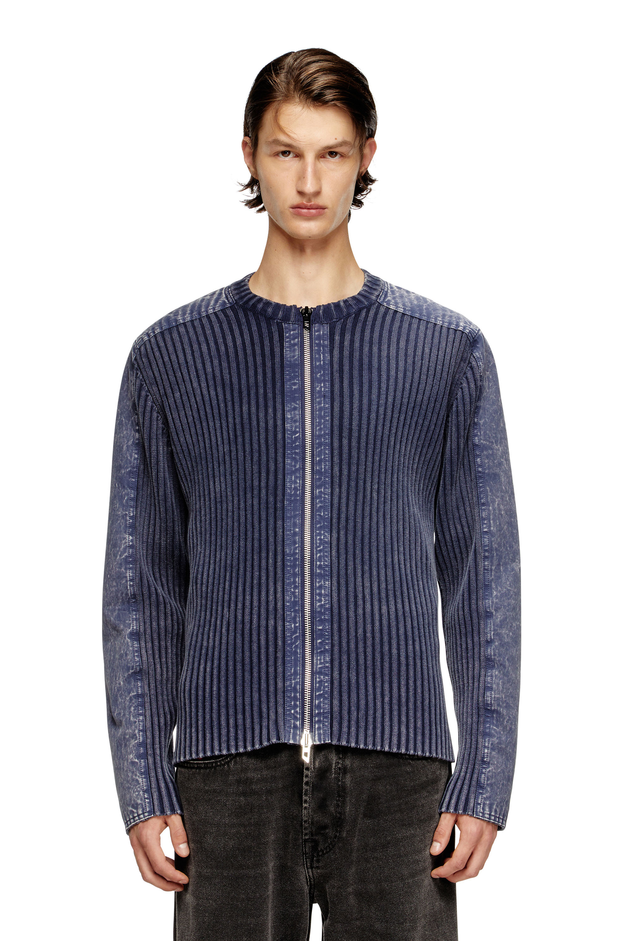 Diesel - K-MATTY, Man's Zip-up cardigan with contrast panels in Blue - 1
