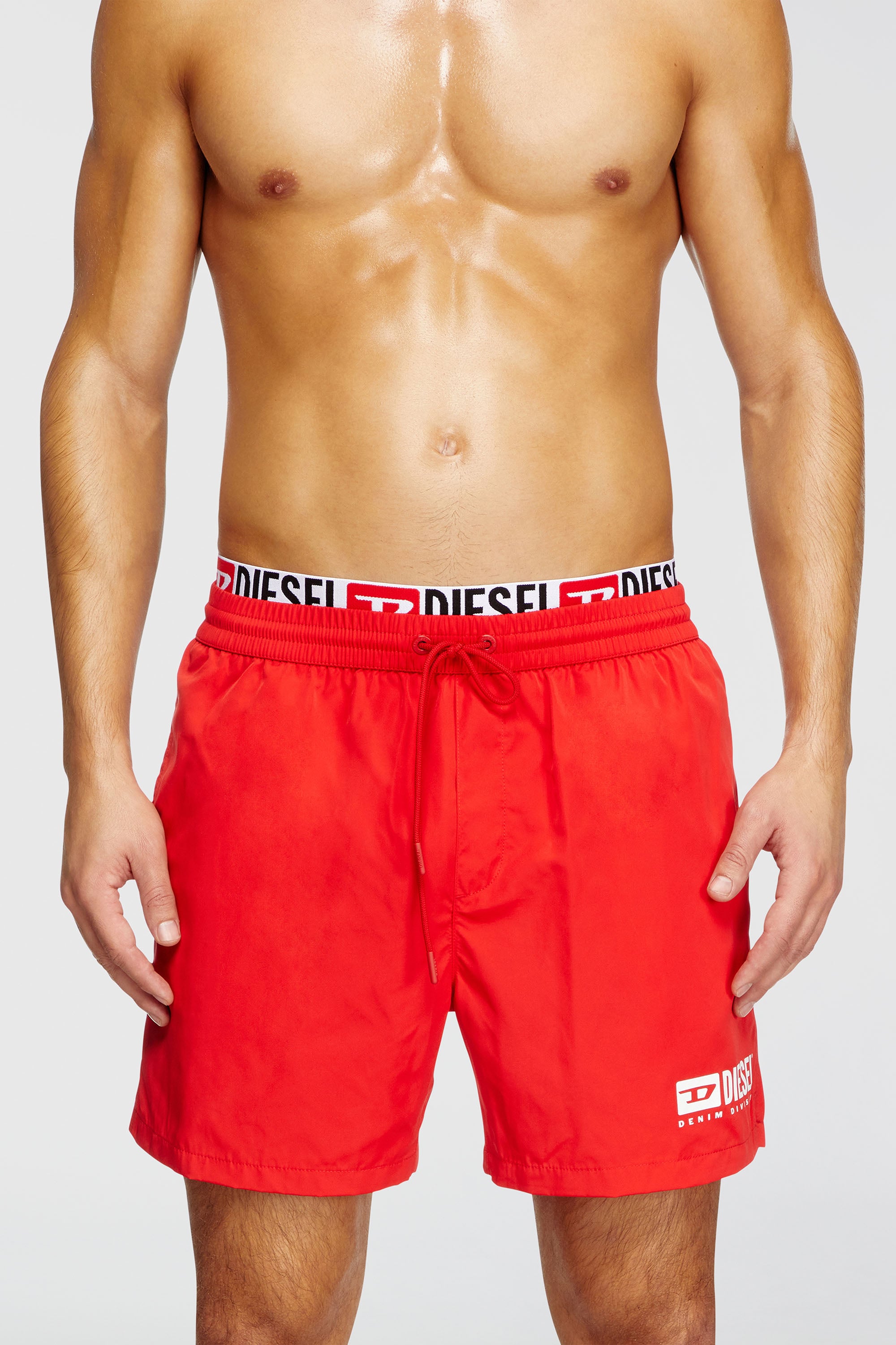 Mid-length swim shorts with logo print