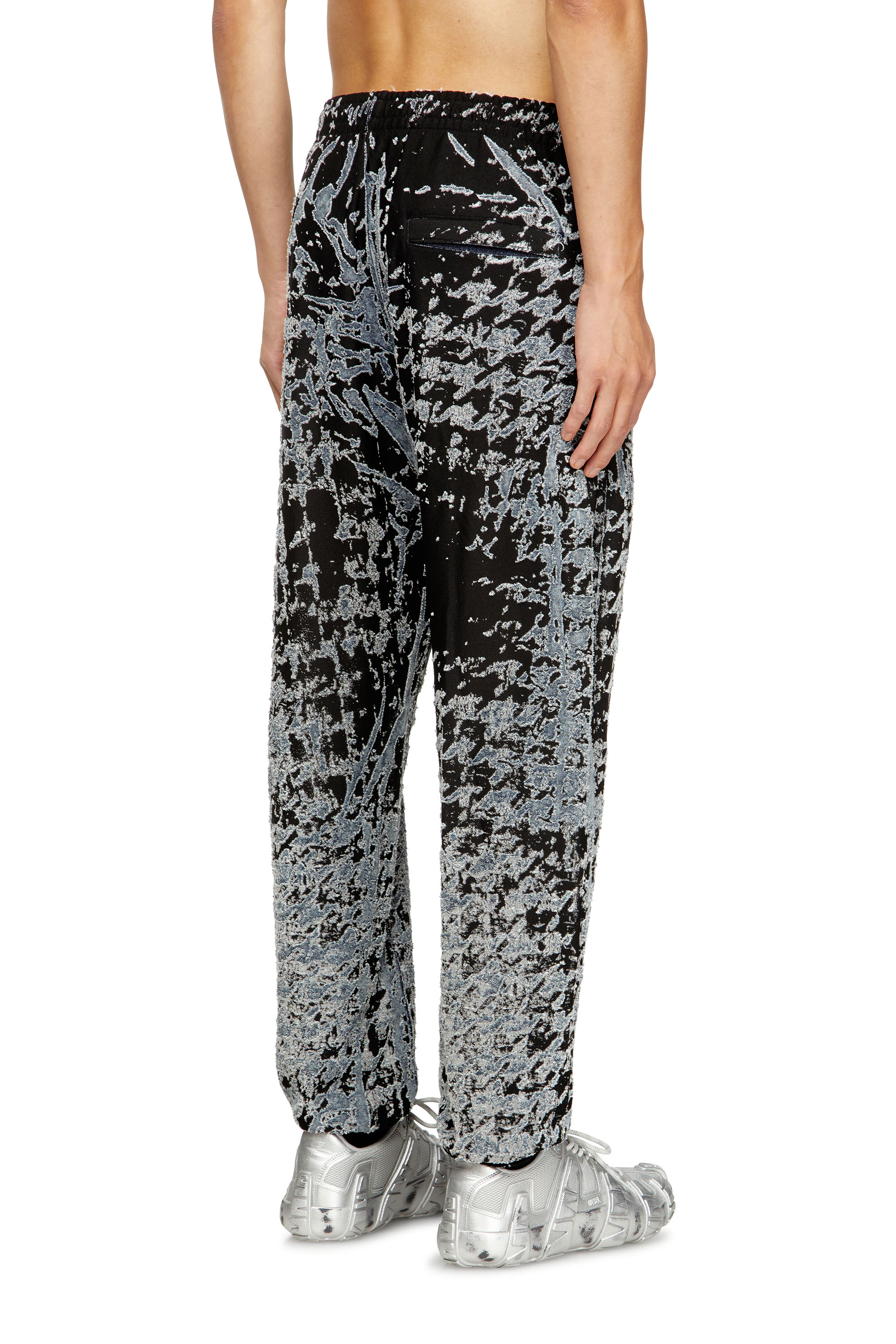 P-LABIS, Black/White Diesel - P-LABIS, Man's Elasticated pants in devoré houndstooth in Black/White - 4