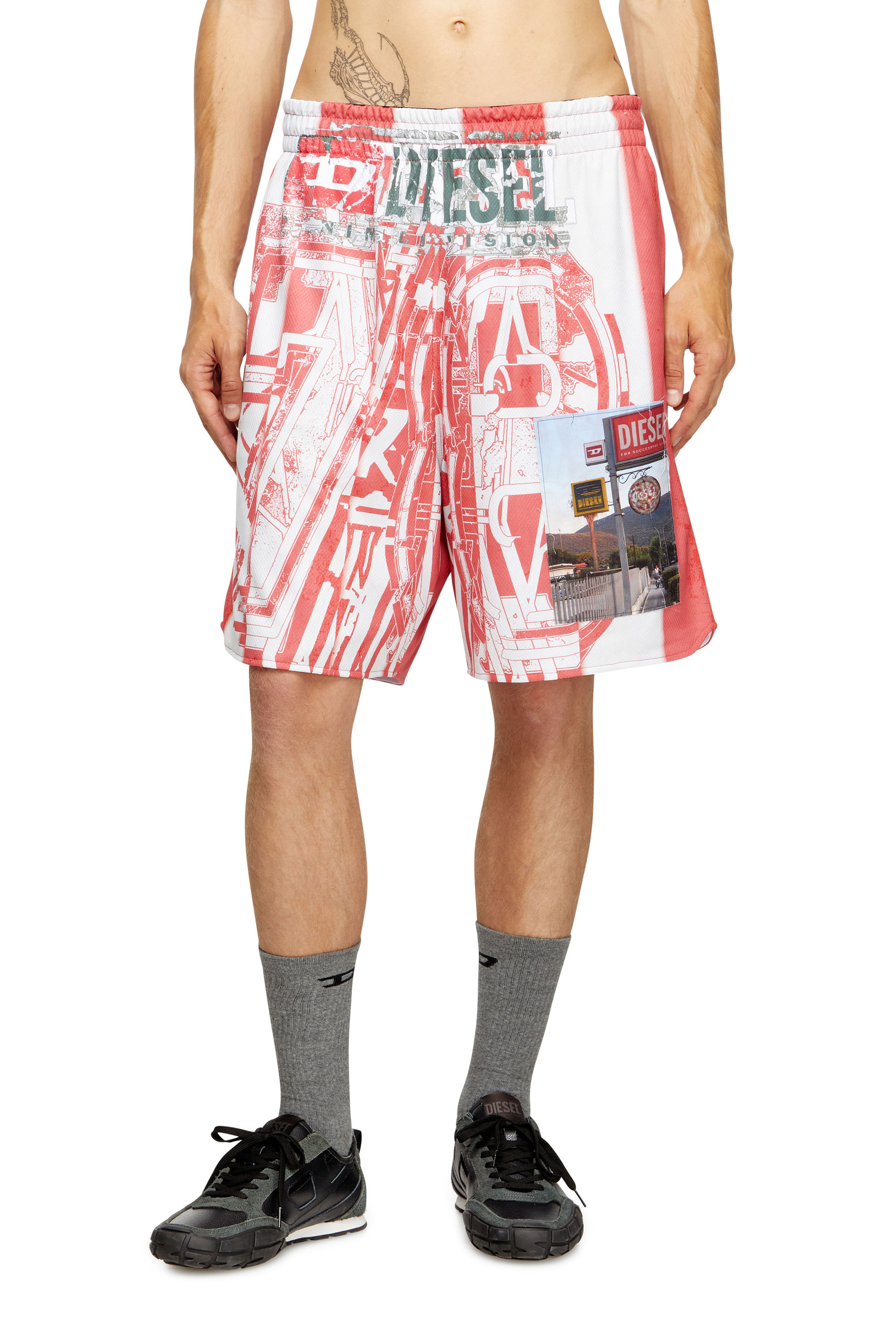 Diesel - P-KURT, Man's Striped shorts with photo patches in null - 1