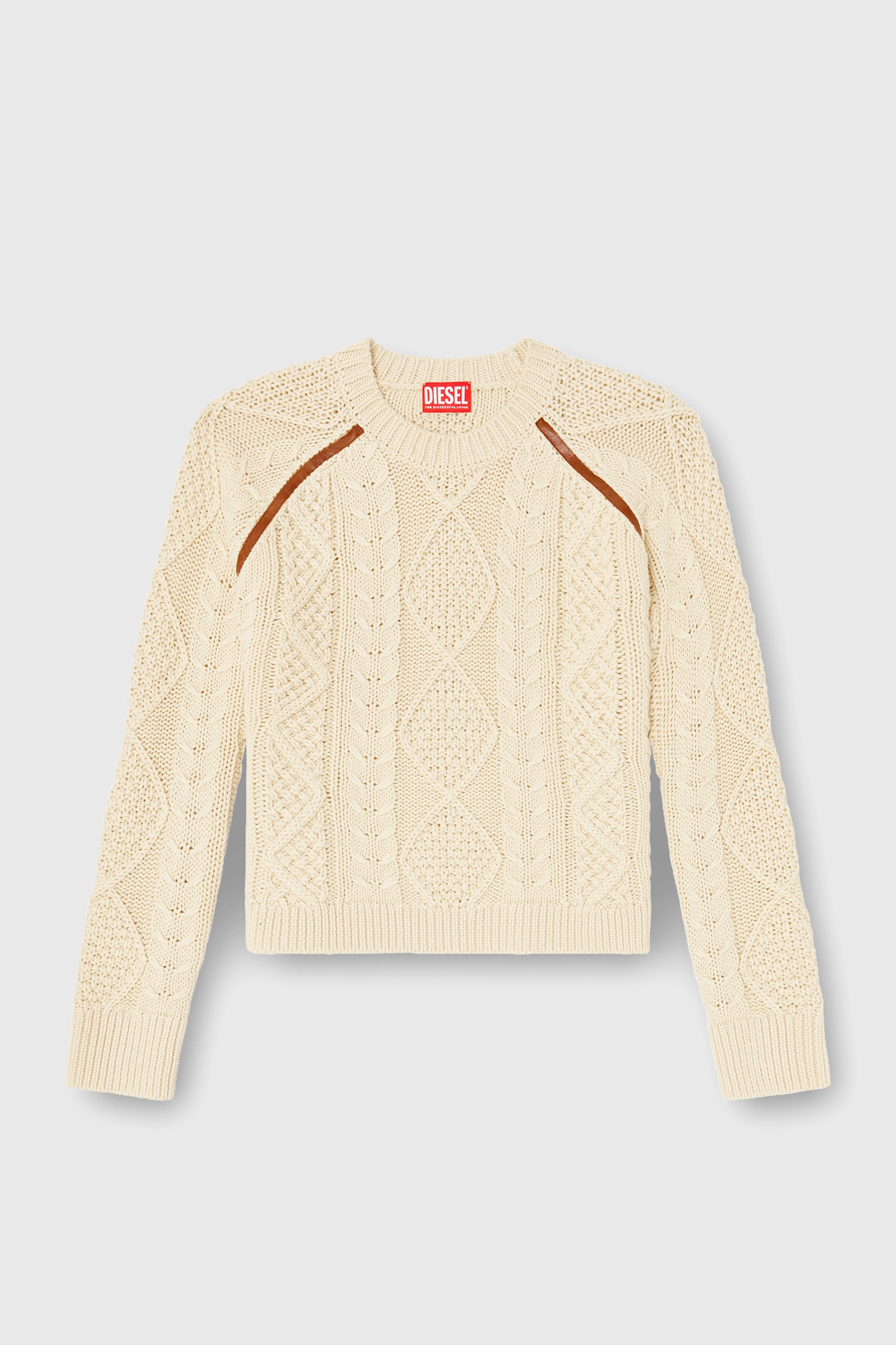 Diesel - M-INTANA, Woman's Cable-knit jumper with contrast bands in Yellow - 2