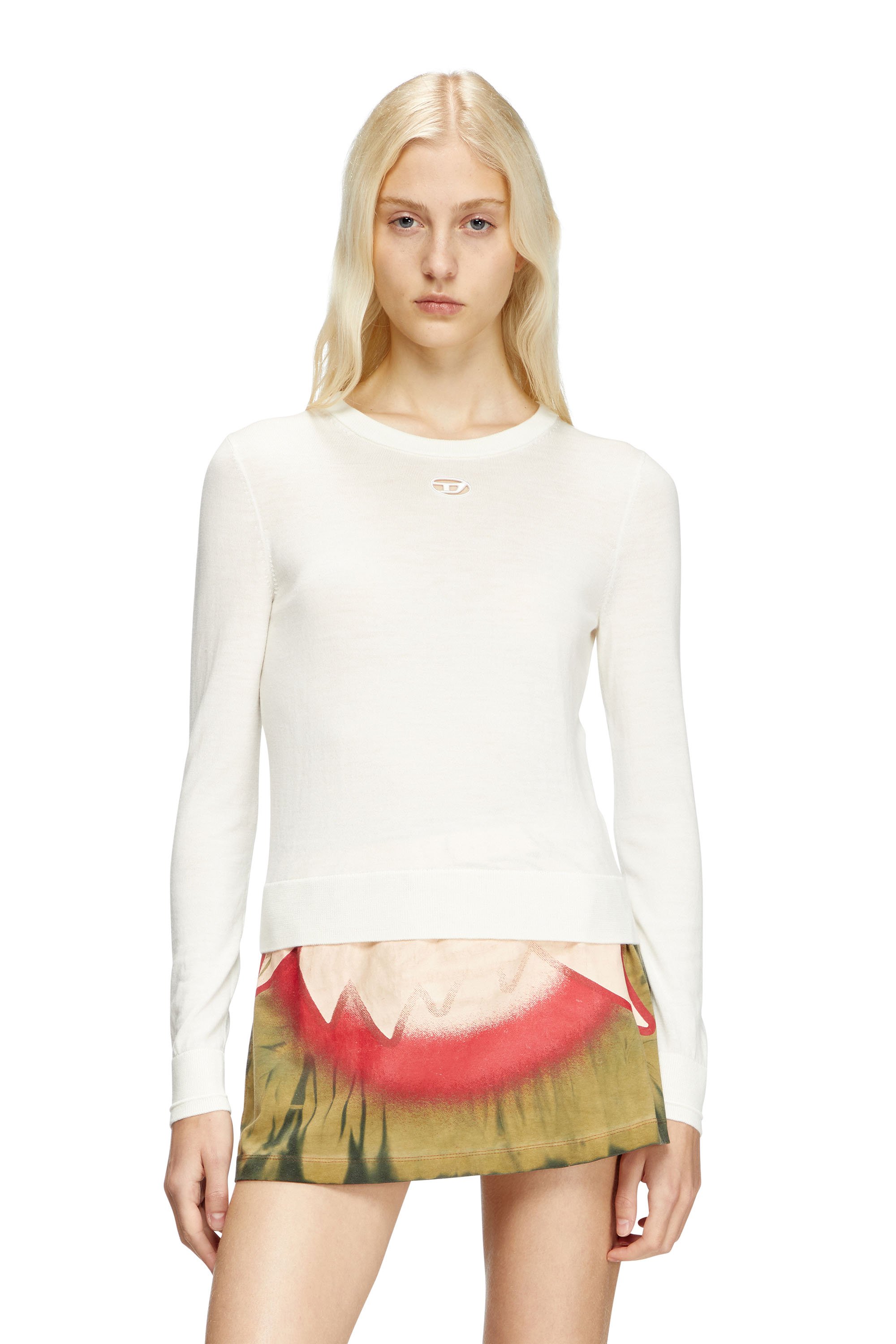 Diesel - M-ALINESA, Woman's Wool jumper with cut-out logo in White - 1