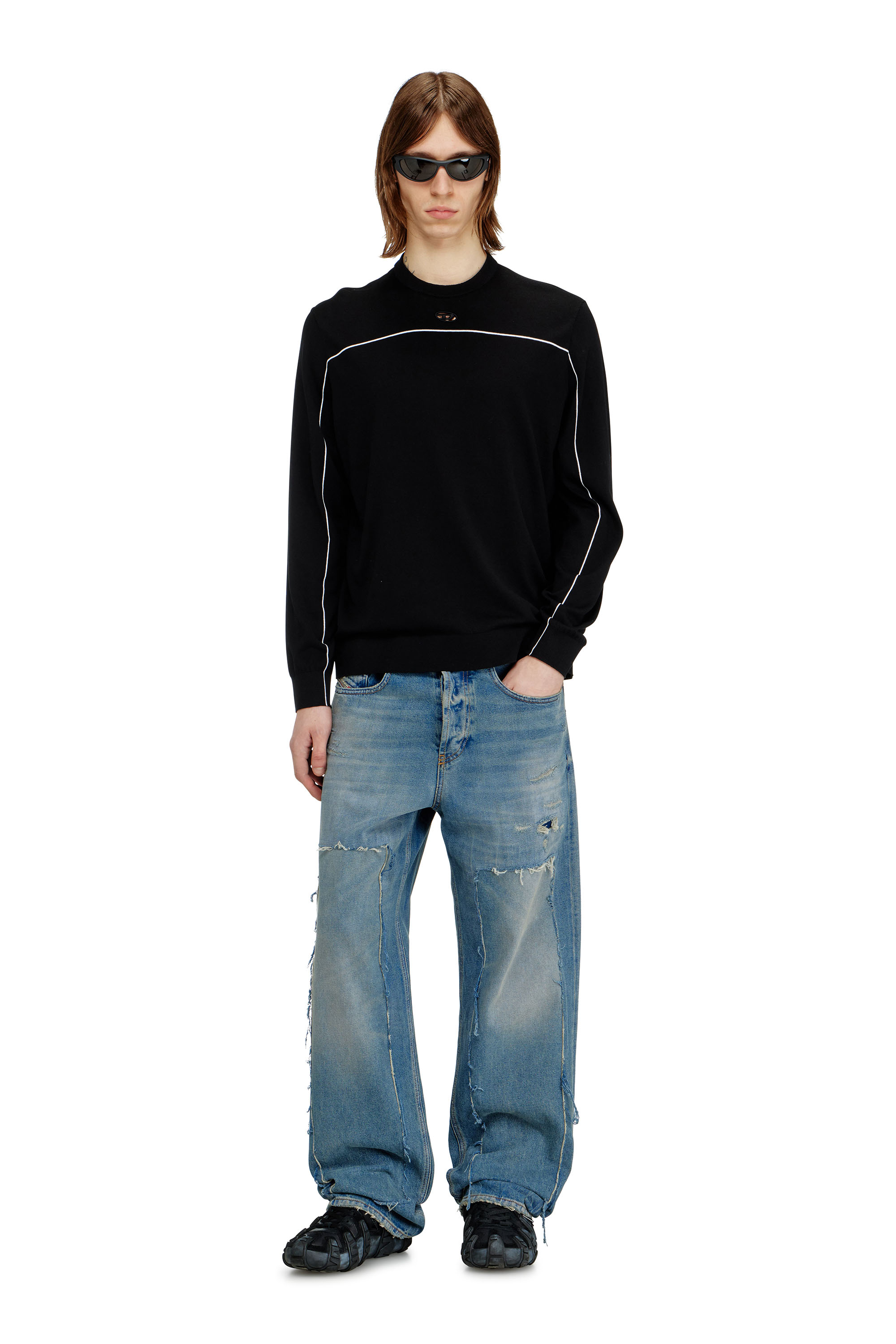 Diesel - K-VERENE, Man's Jumper in silk blend with piping in null - 2