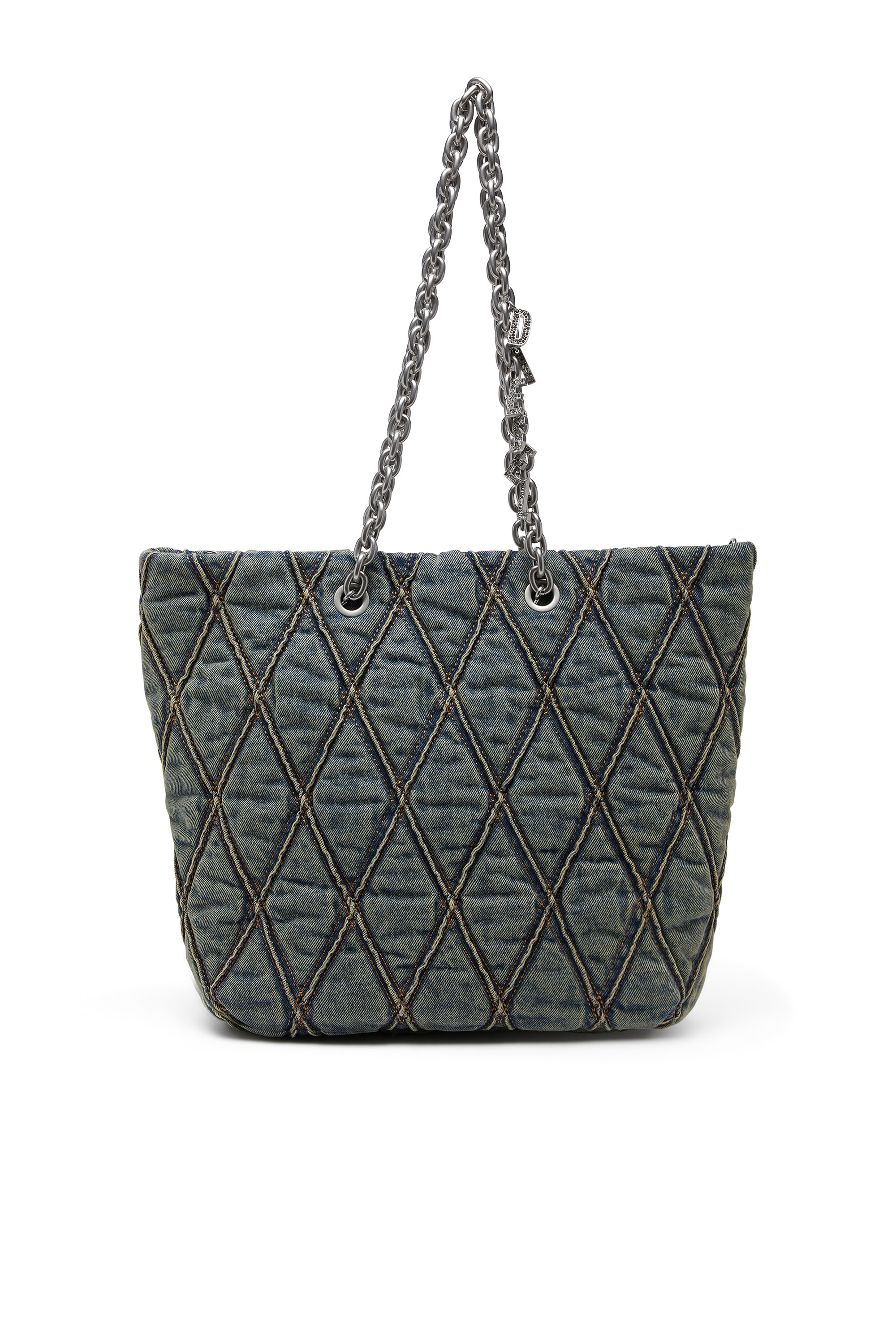 Diesel - CHARM-D SHOPPER M, Woman's Charm-D-Tote bag in quilted denim in Dark Blue - 1